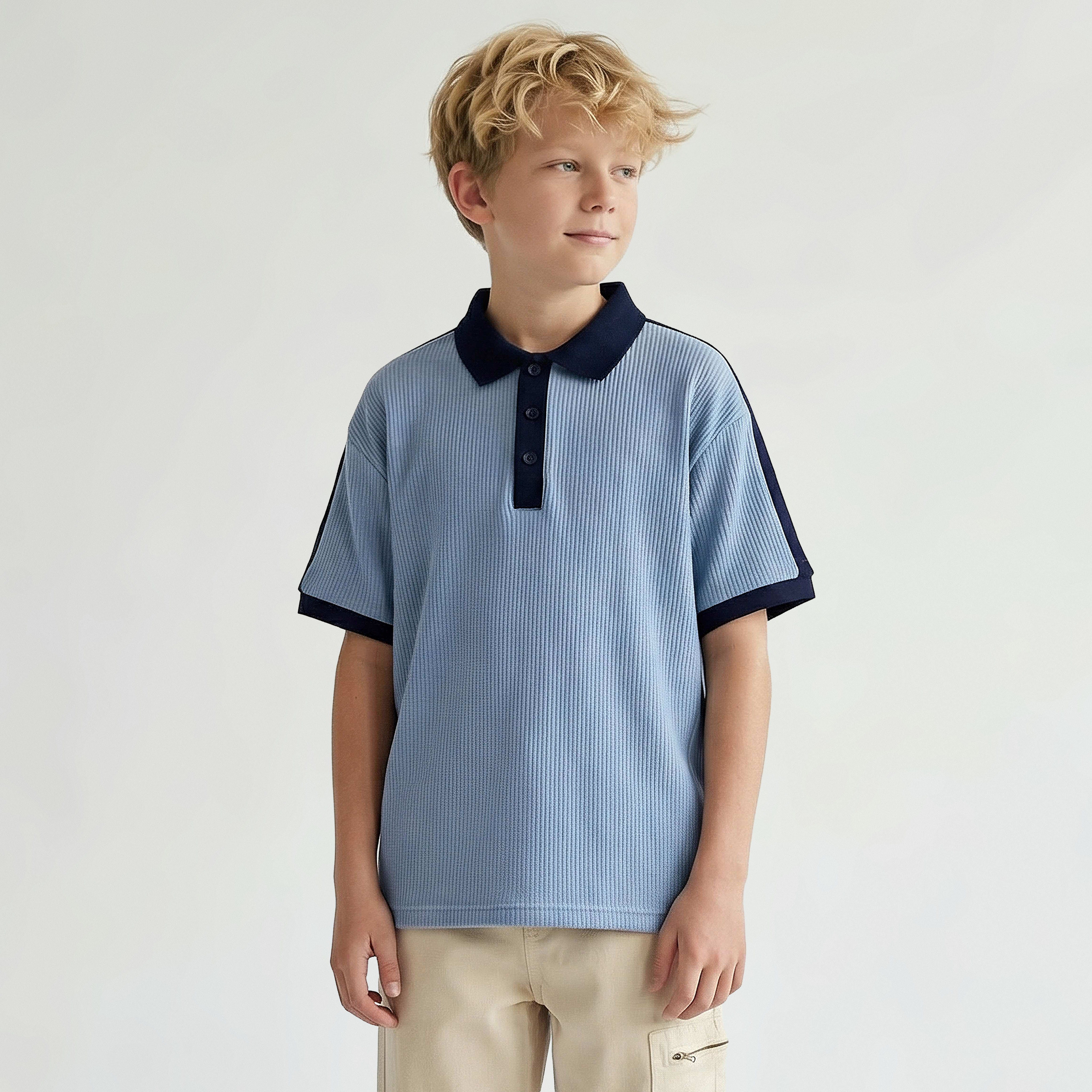 Juniors Collared Short Sleeves Polo T-shirt with Textured Design-boys-clothing-tshirtsandpolos-image-1