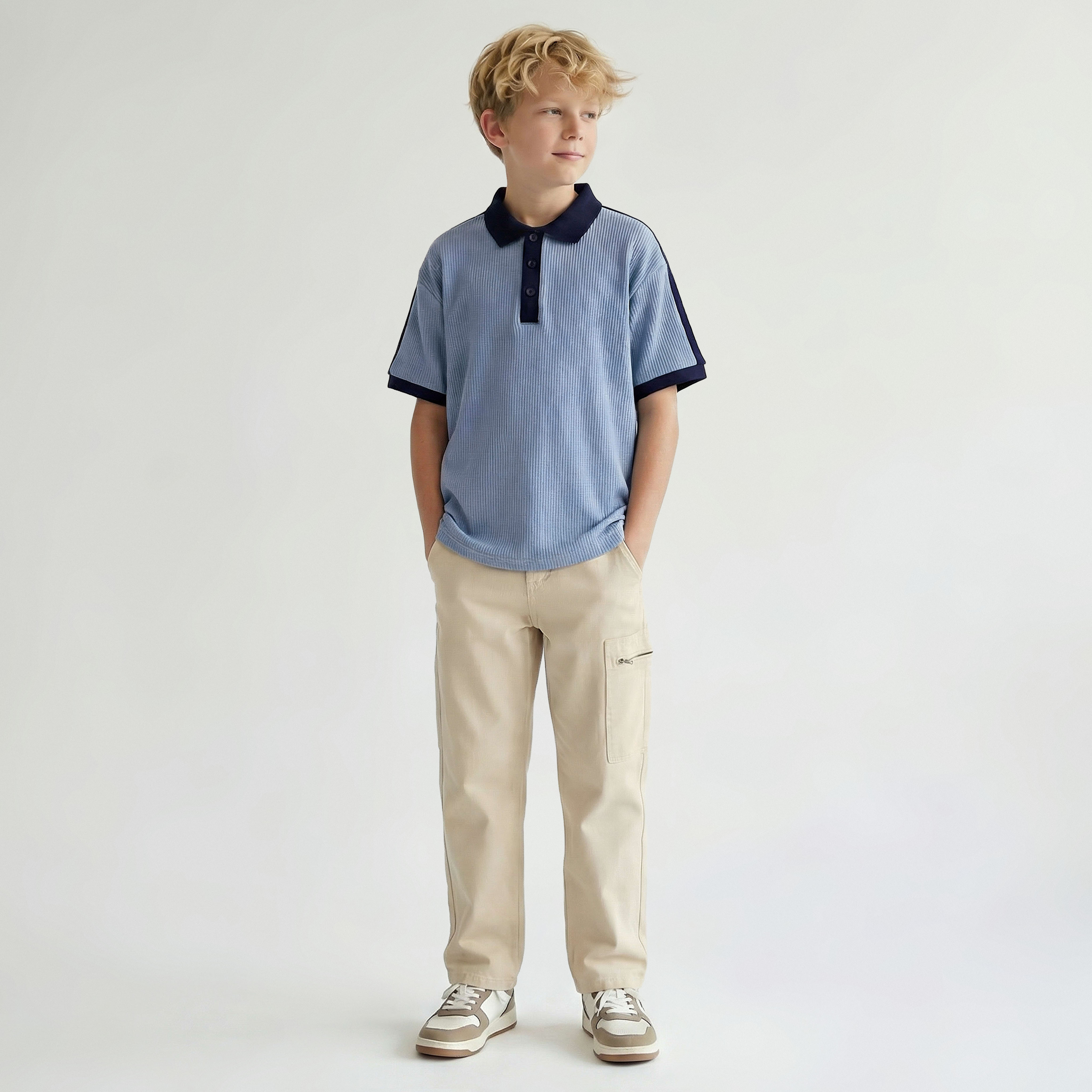 Juniors Collared Short Sleeves Polo T-shirt with Textured Design-boys-clothing-tshirtsandpolos-image-2