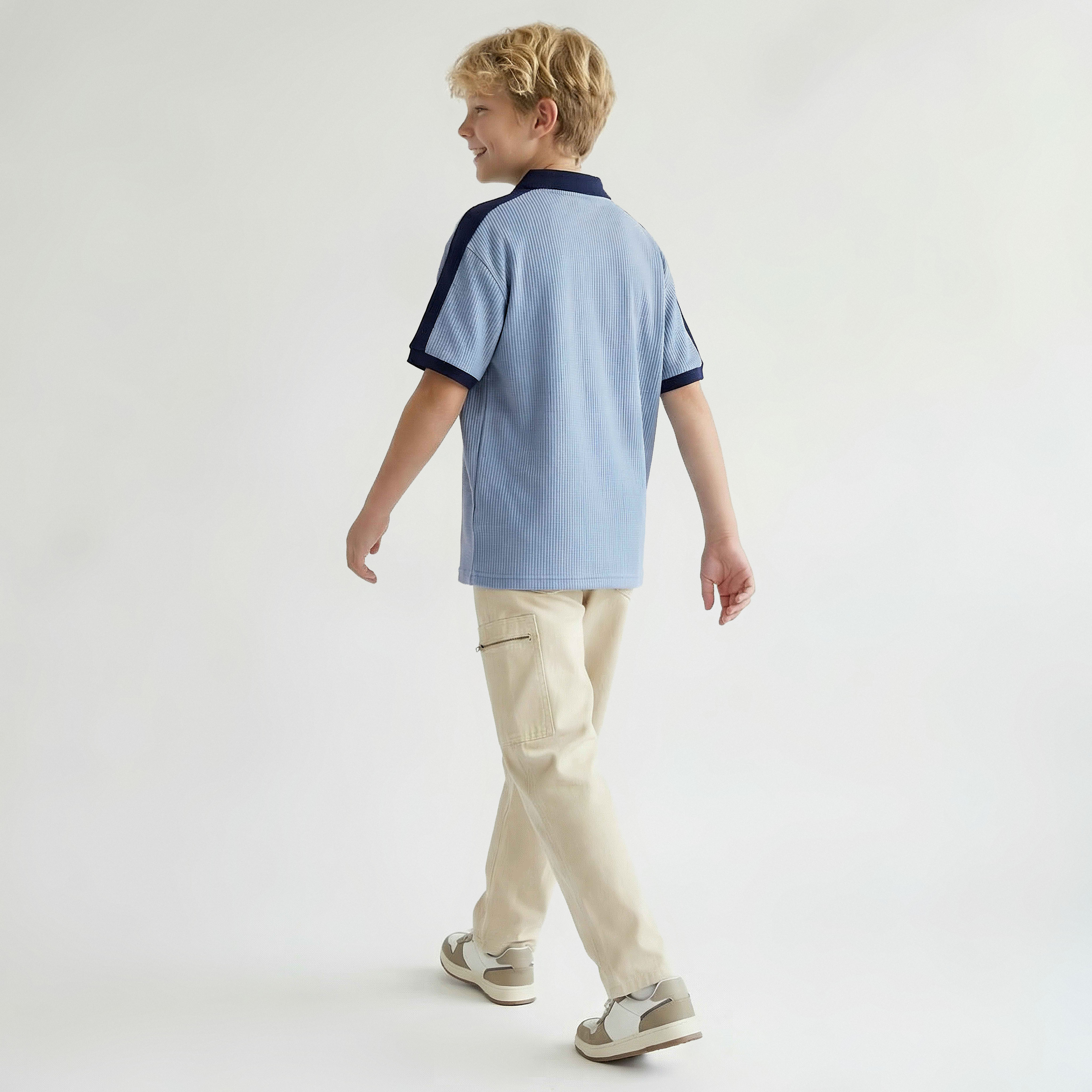 Juniors Collared Short Sleeves Polo T-shirt with Textured Design-boys-clothing-tshirtsandpolos-image-3