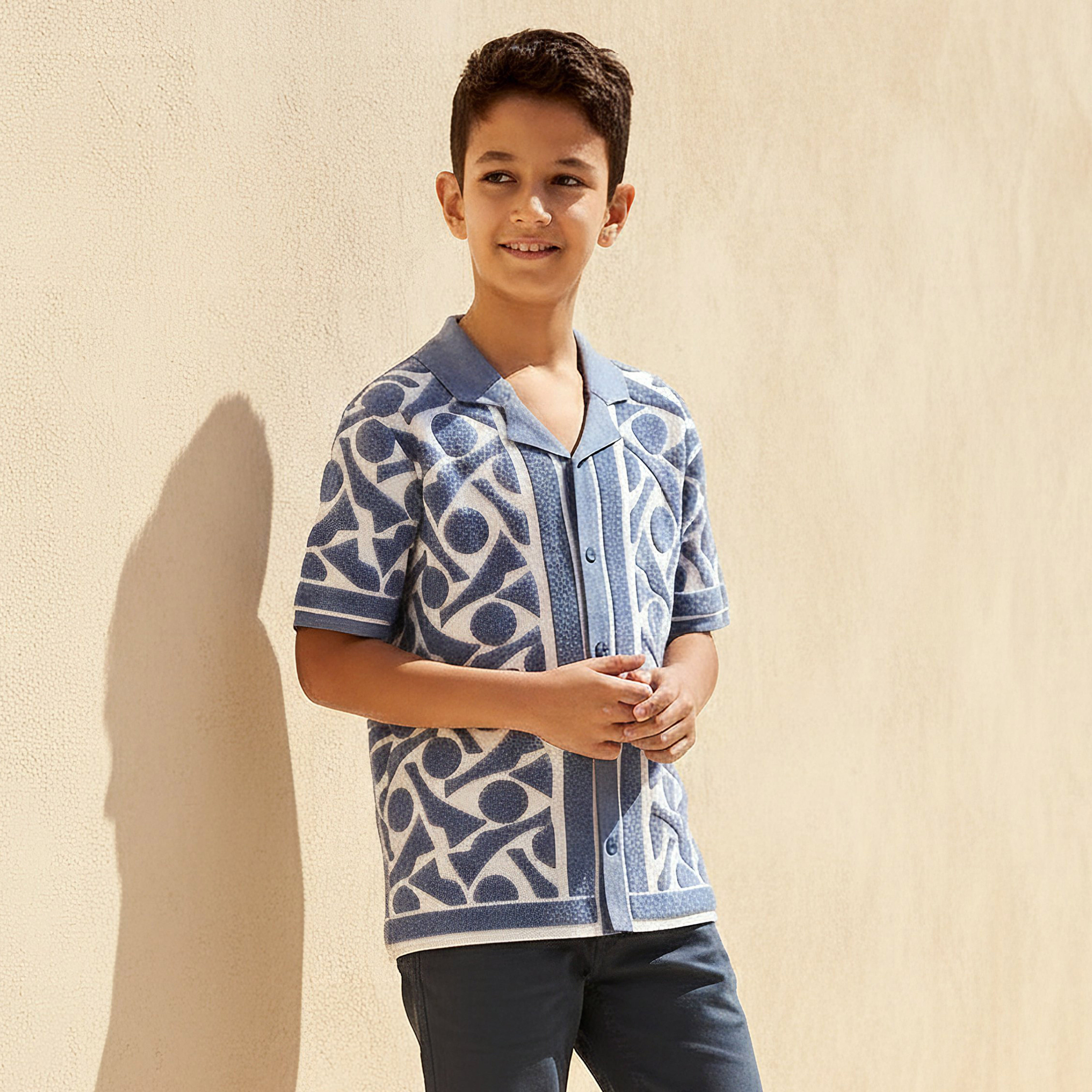 Juniors Short Sleeves Shirt with Abstract Print-boys-clothing-shirts-image-1
