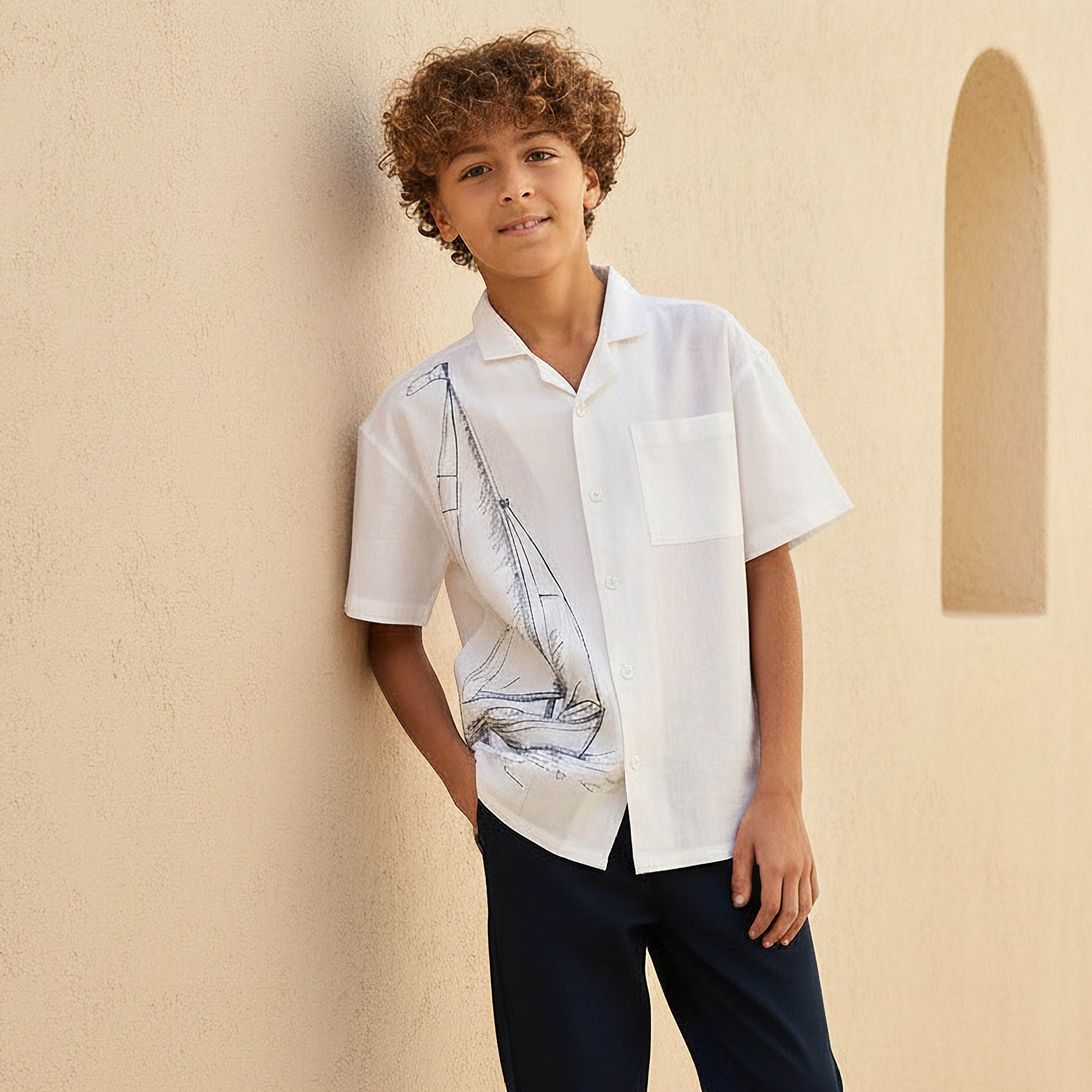 Juniors Short Sleeves Shirt with Sailboat Print-boys-clothing-shirts-image-1