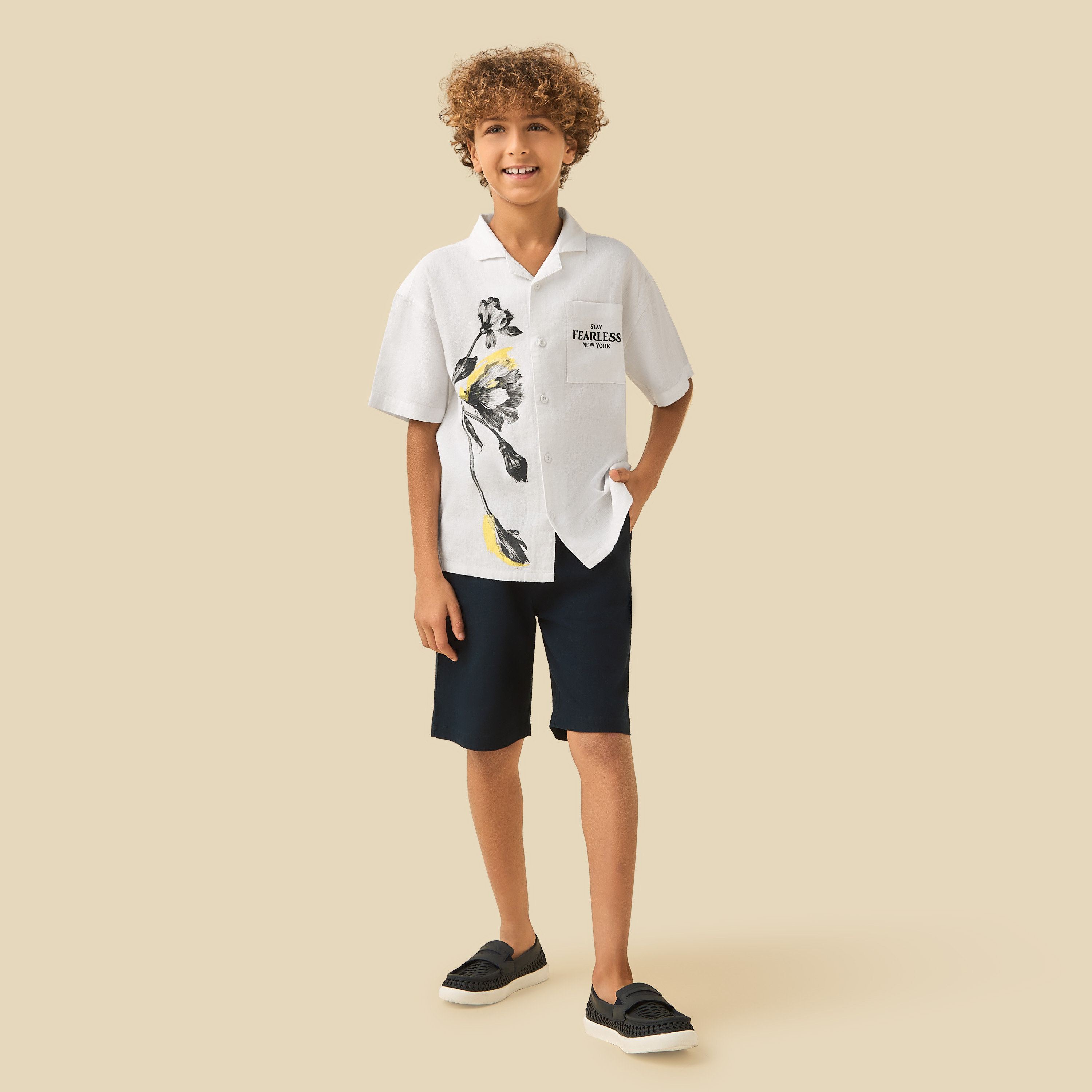 Juniors Short Sleeves Shirt with Floral Print-boys-clothing-shirts-image-2