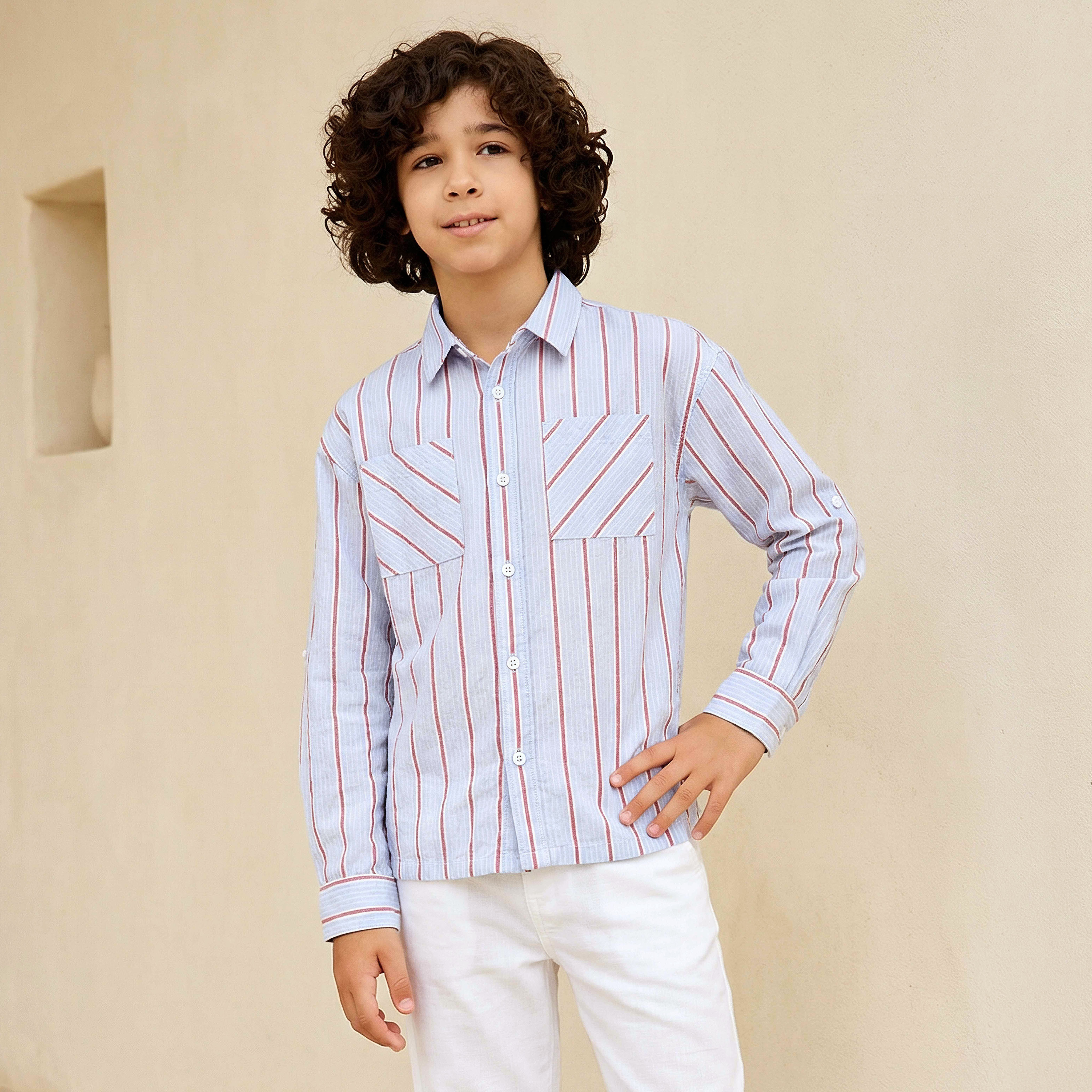 Juniors Long Sleeves Shirt with Stripes-boys-clothing-shirts-image-2