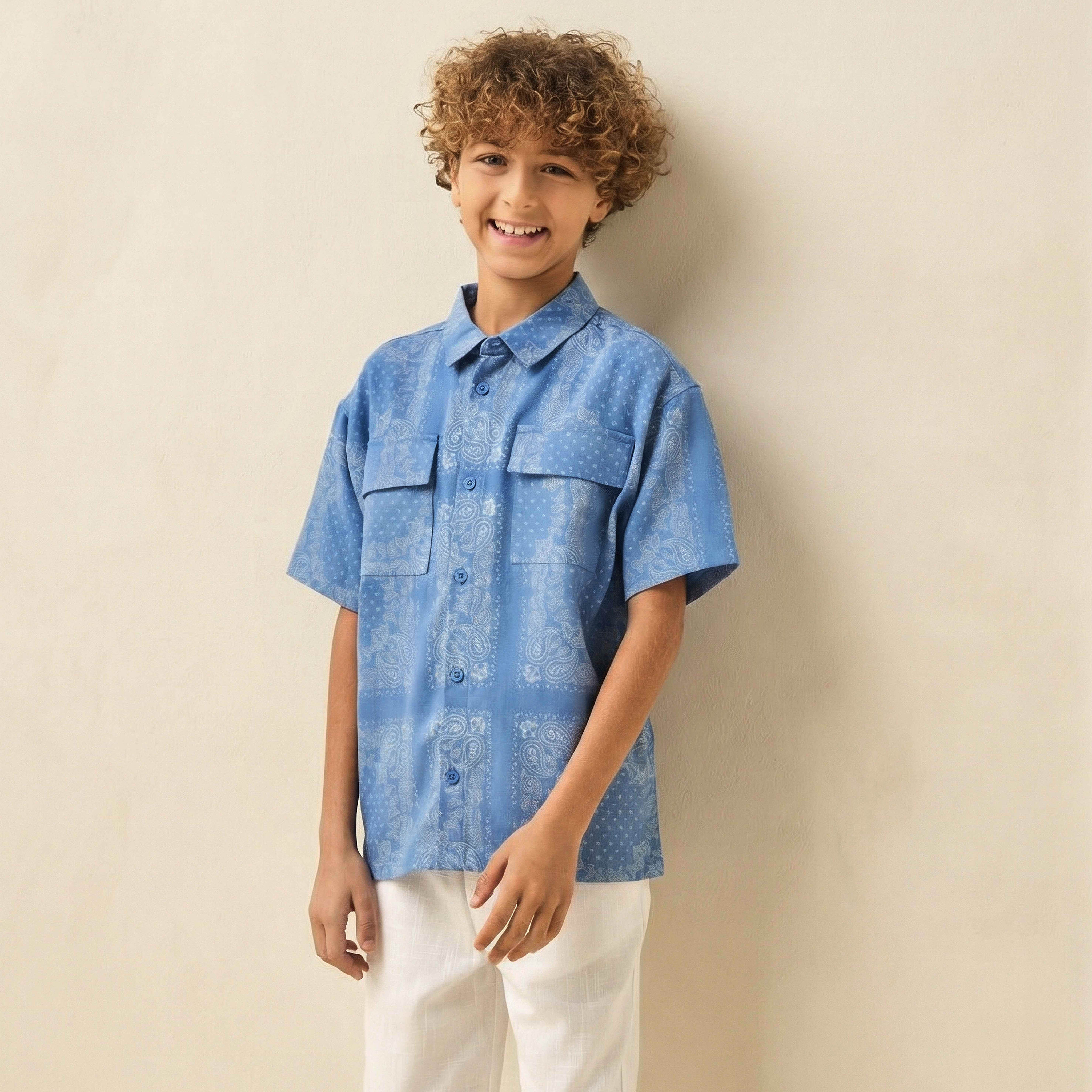 Juniors Short Sleeves Shirt with Paisley Print-boys-clothing-shirts-image-1