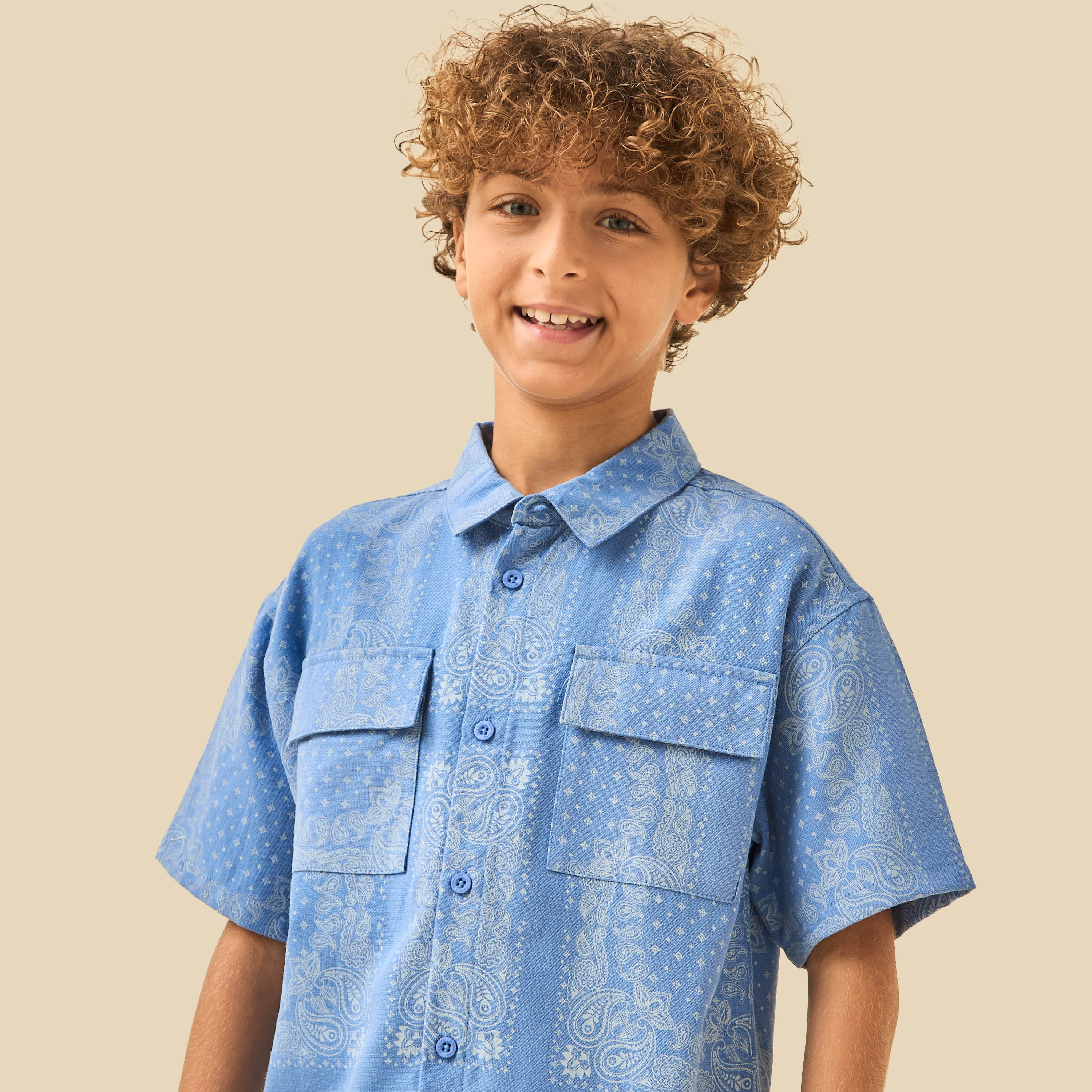 Juniors Short Sleeves Shirt with Paisley Print-boys-clothing-shirts-image-4