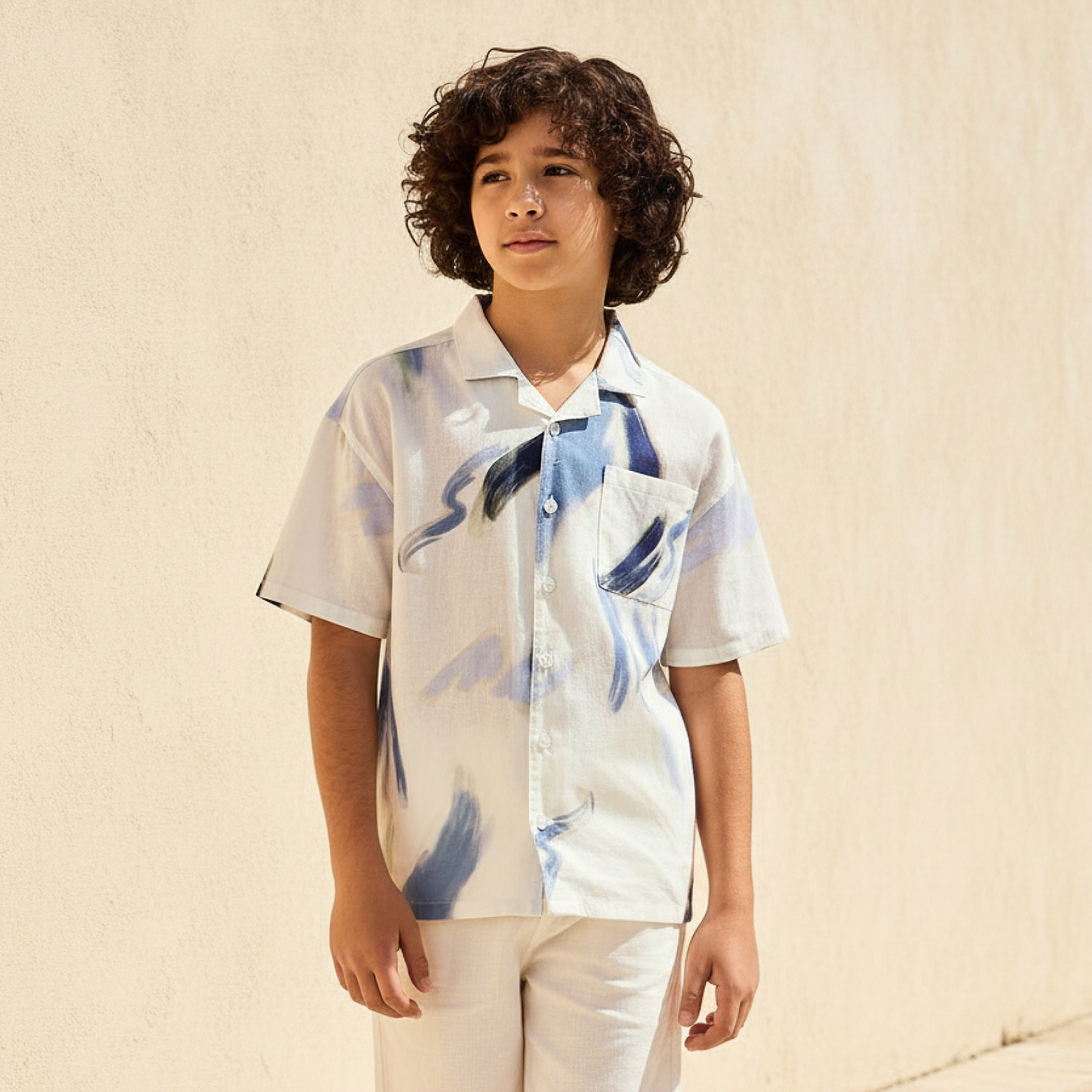 Juniors Short Sleeves Shirt with Abstract Print-boys-clothing-shirts-image-1