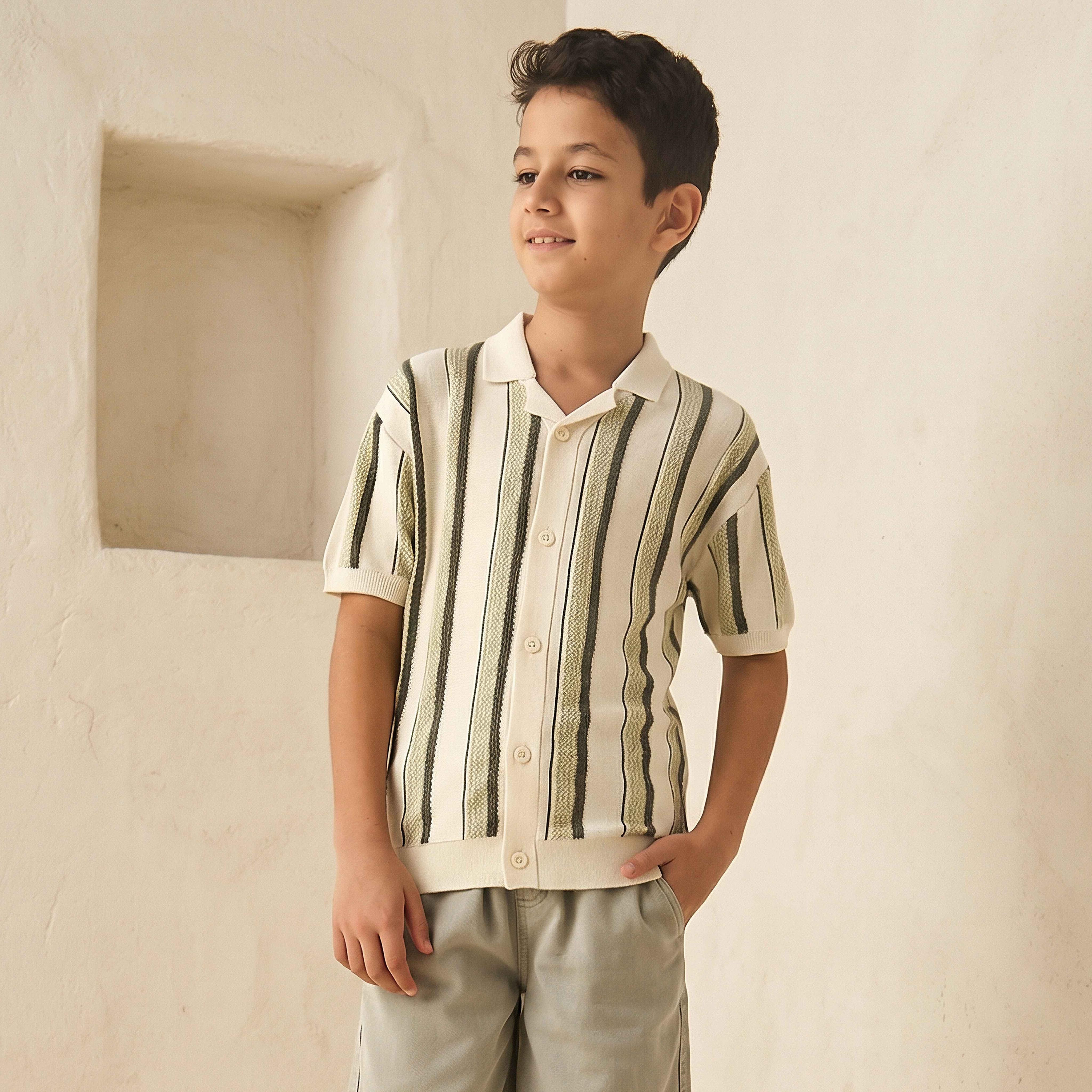Juniors Short Sleeves Shirt with Stripes-boys-clothing-shirts-image-1