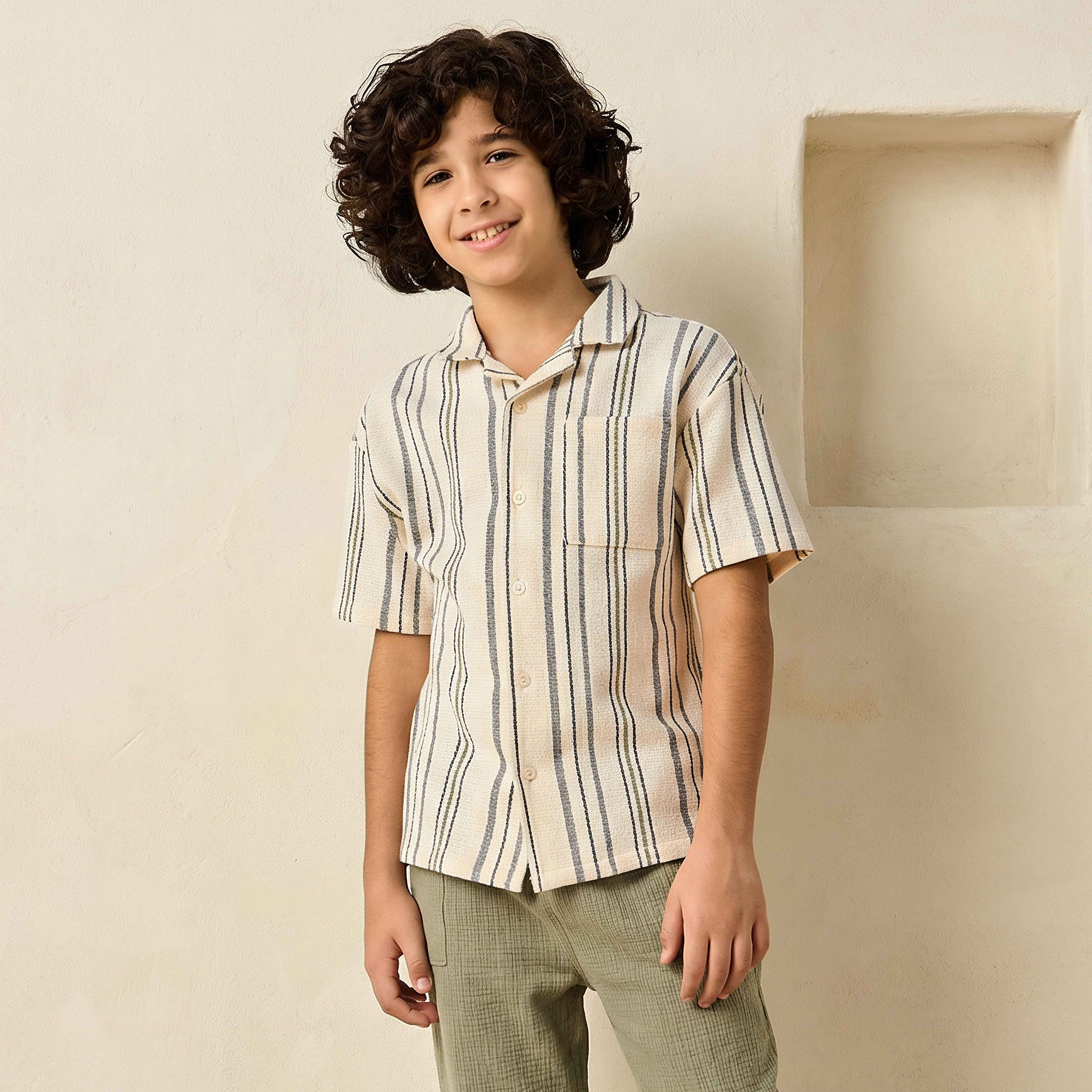 Juniors Short Sleeves Shirt with Stripes-boys-clothing-shirts-image-1