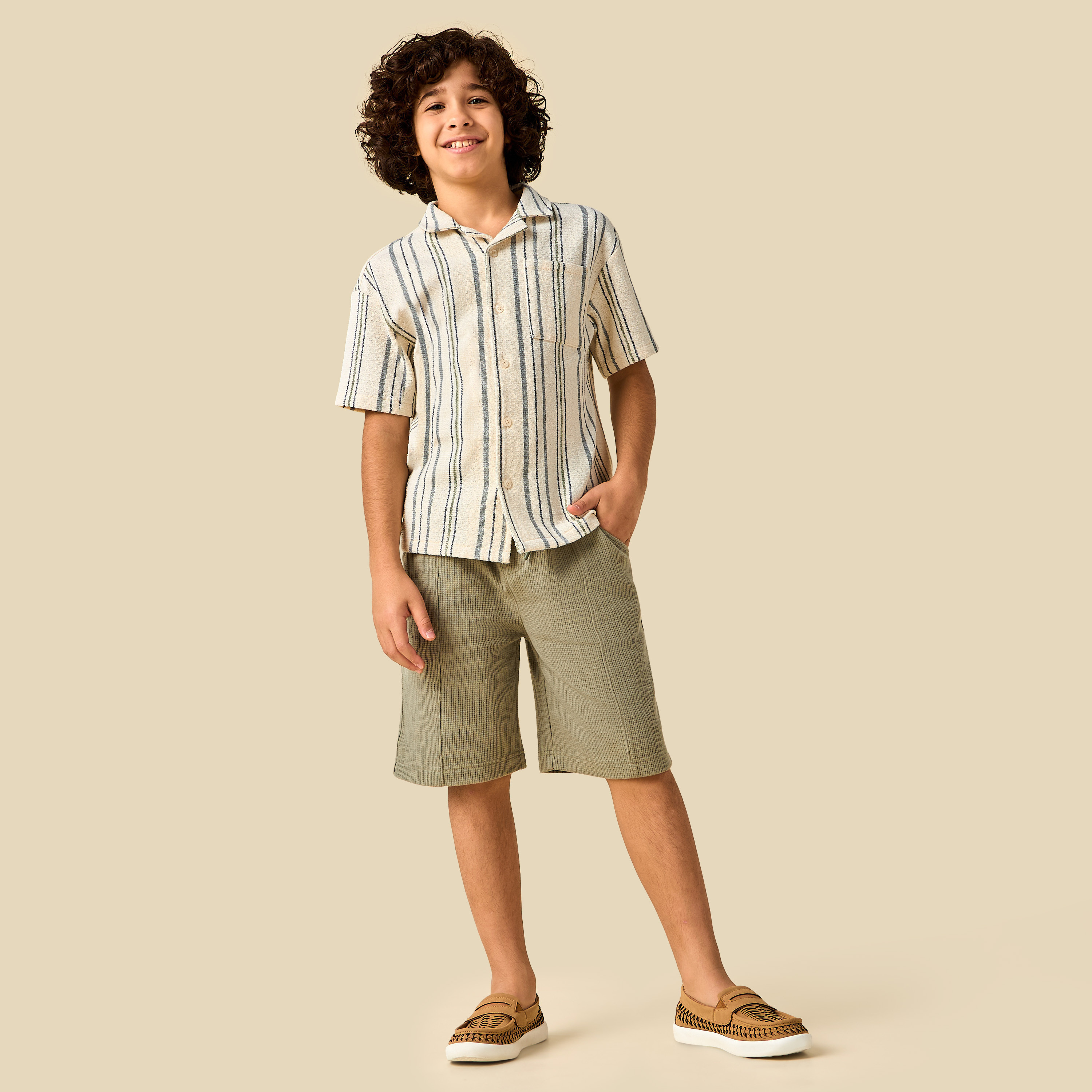 Juniors Short Sleeves Shirt with Stripes-boys-clothing-shirts-image-2