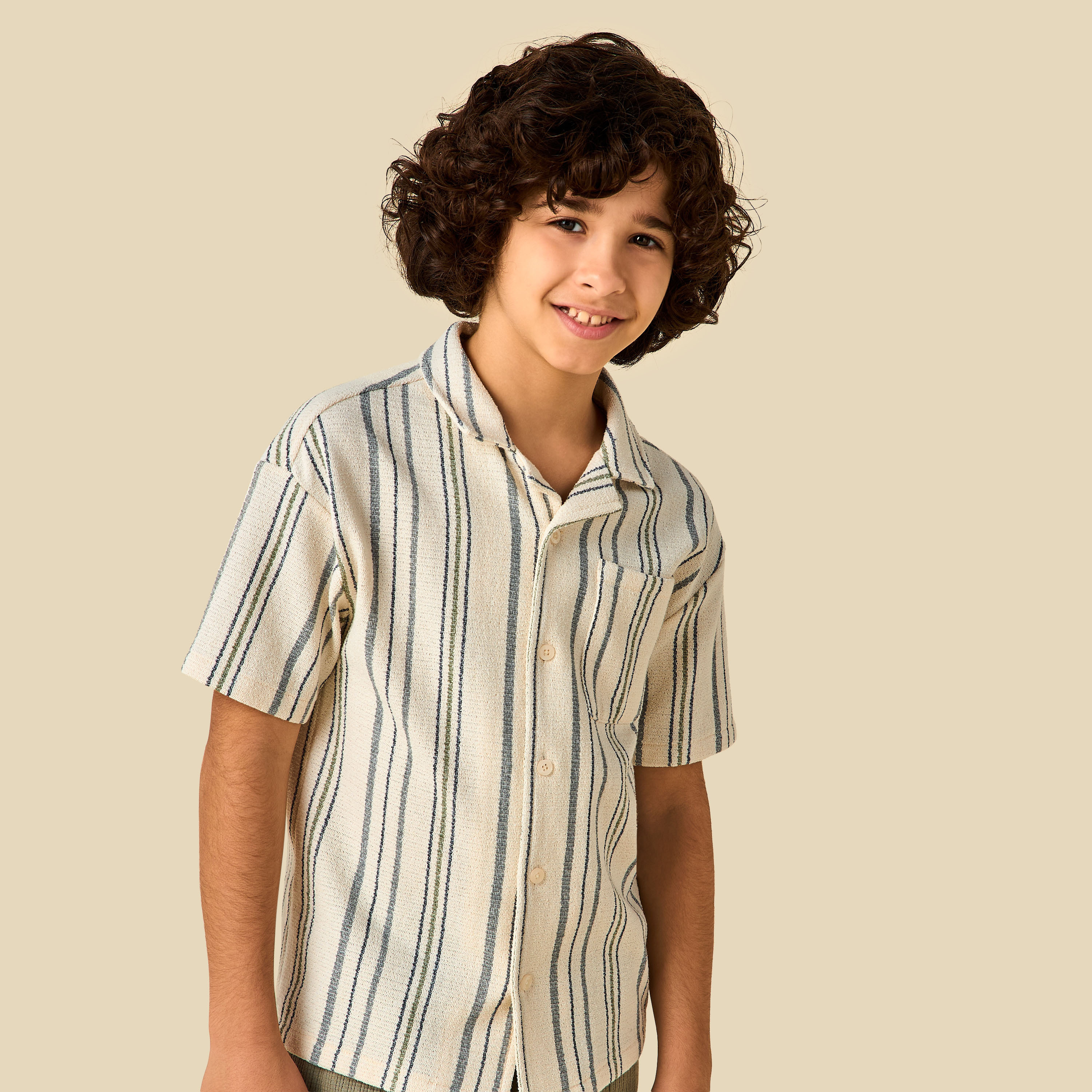 Juniors Short Sleeves Shirt with Stripes-boys-clothing-shirts-image-5