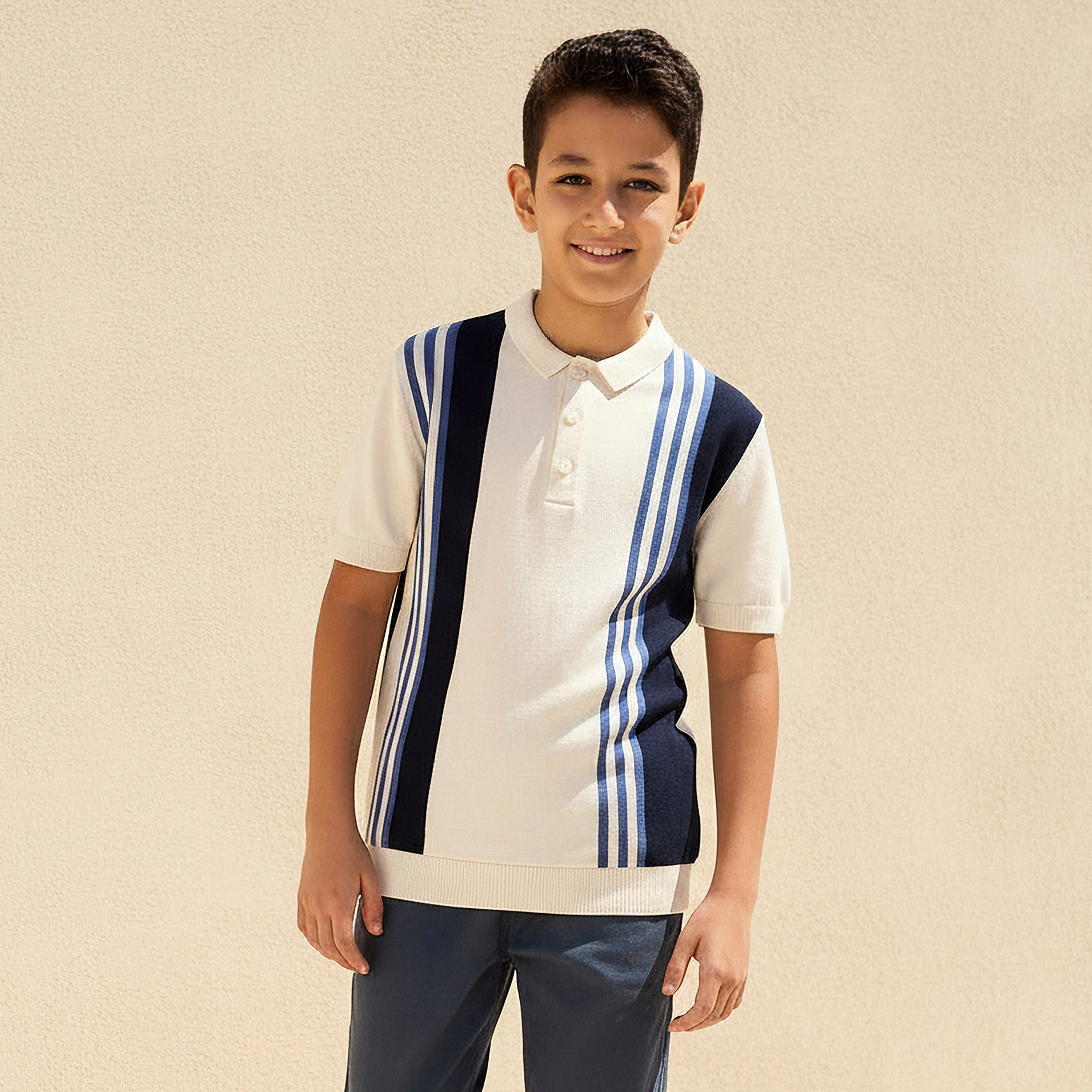 Juniors Striped Polo T-shirt with Short Sleeves-boys-clothing-tshirtsandpolos-image-2