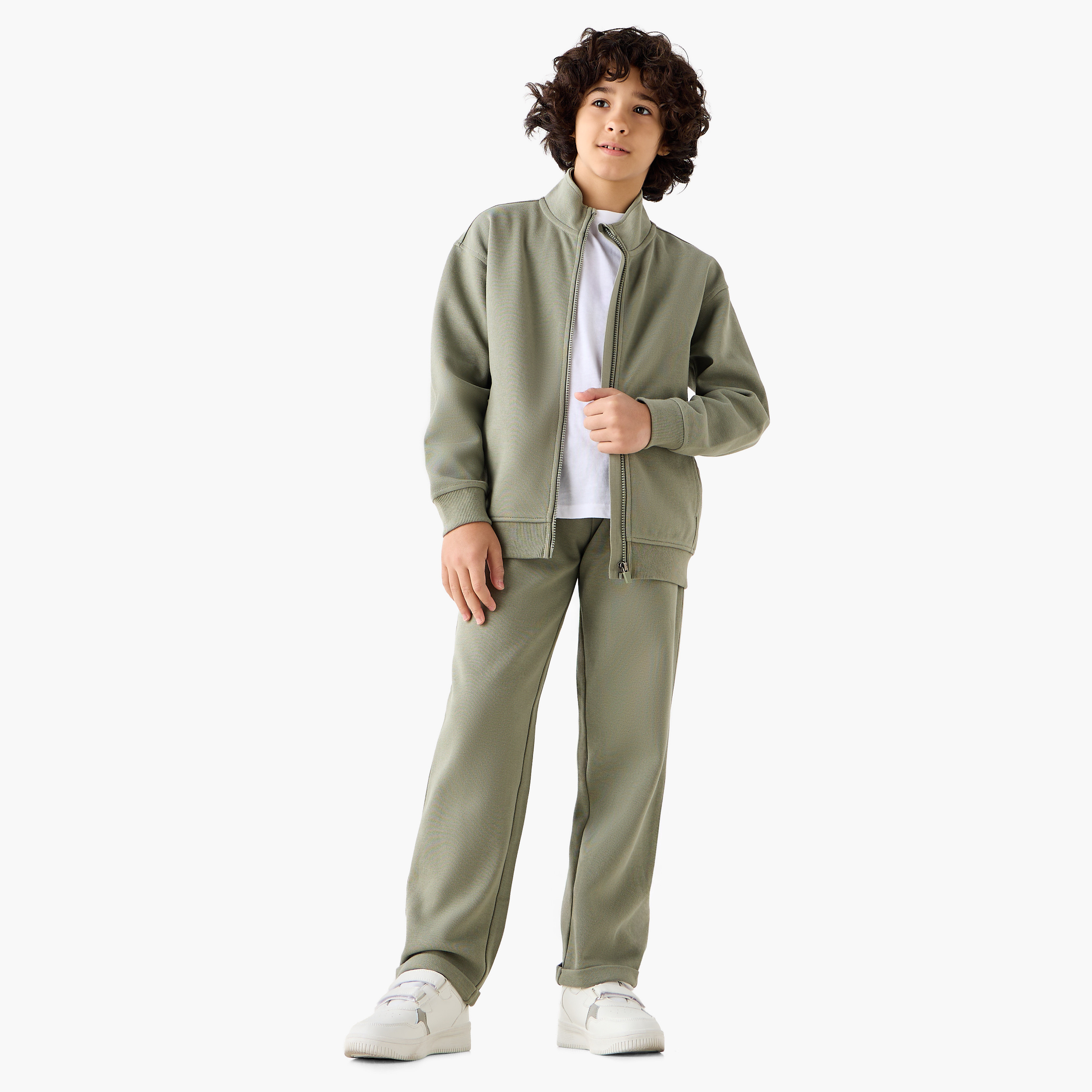 Juniors High Neck Long Sleeves Jacket and Track Pants Set with Panel Detail-boys-clothing-setsandcoords-image-1