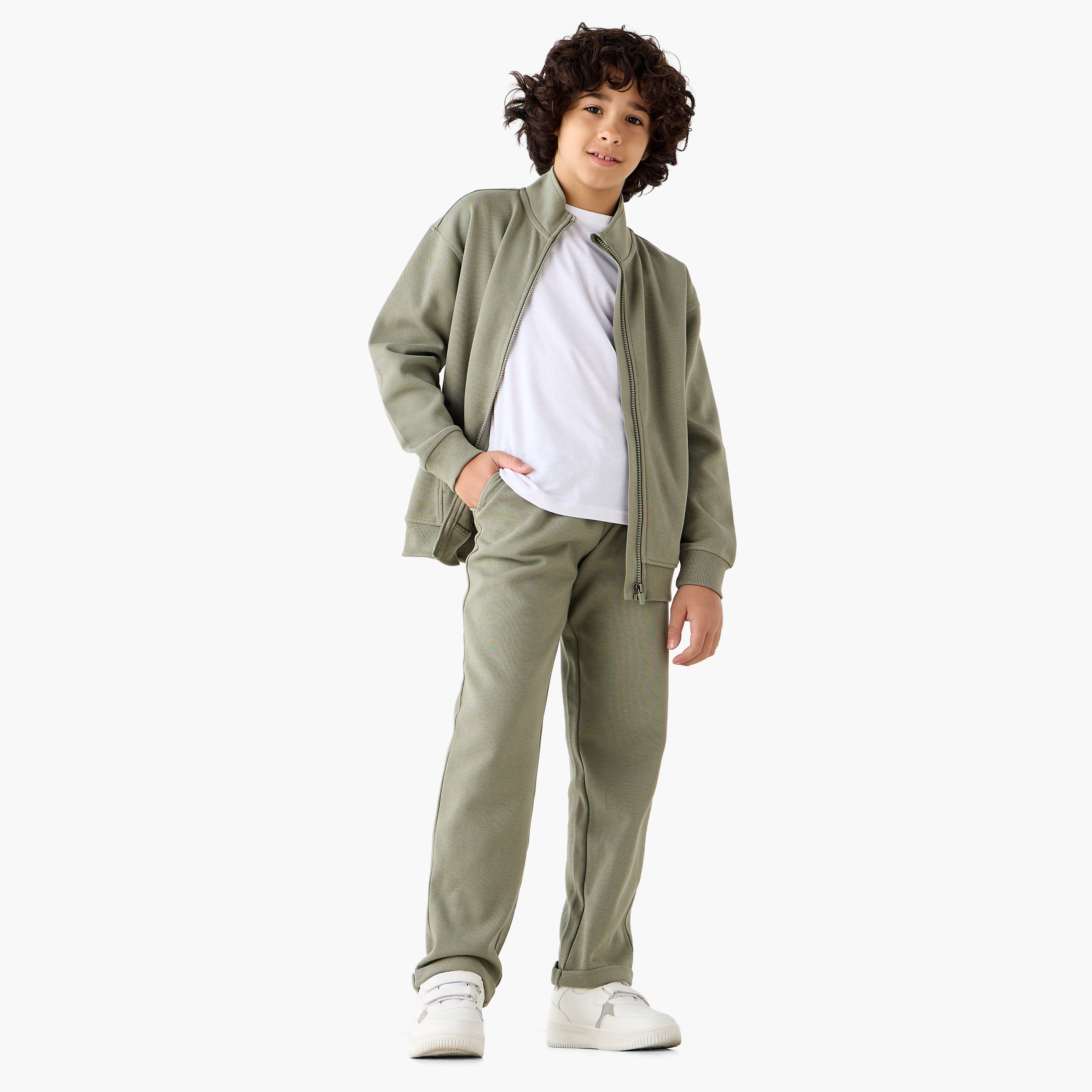 Juniors High Neck Long Sleeves Jacket and Track Pants Set with Panel Detail-boys-clothing-setsandcoords-image-2