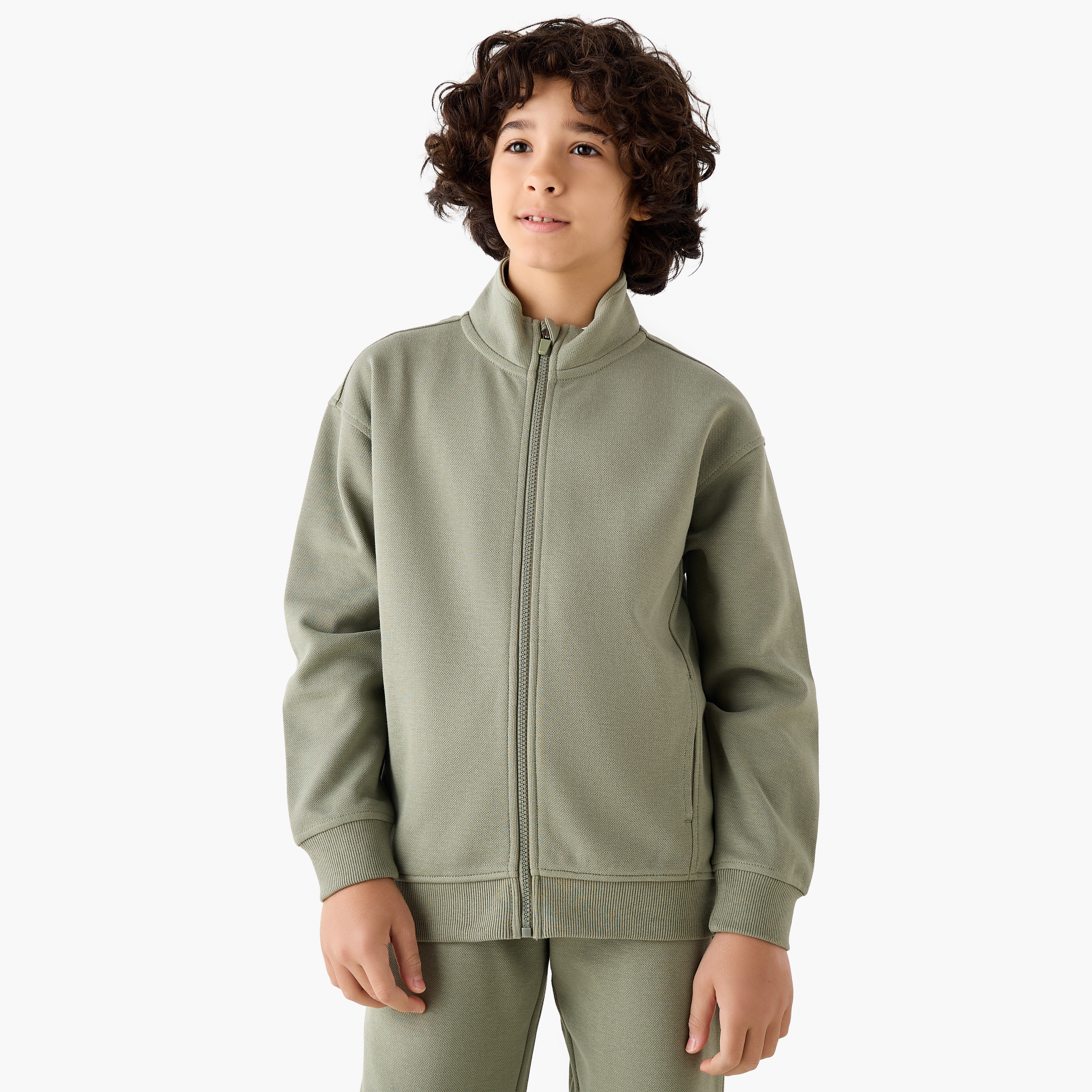 Juniors High Neck Long Sleeves Jacket and Track Pants Set with Panel Detail-boys-clothing-setsandcoords-image-4