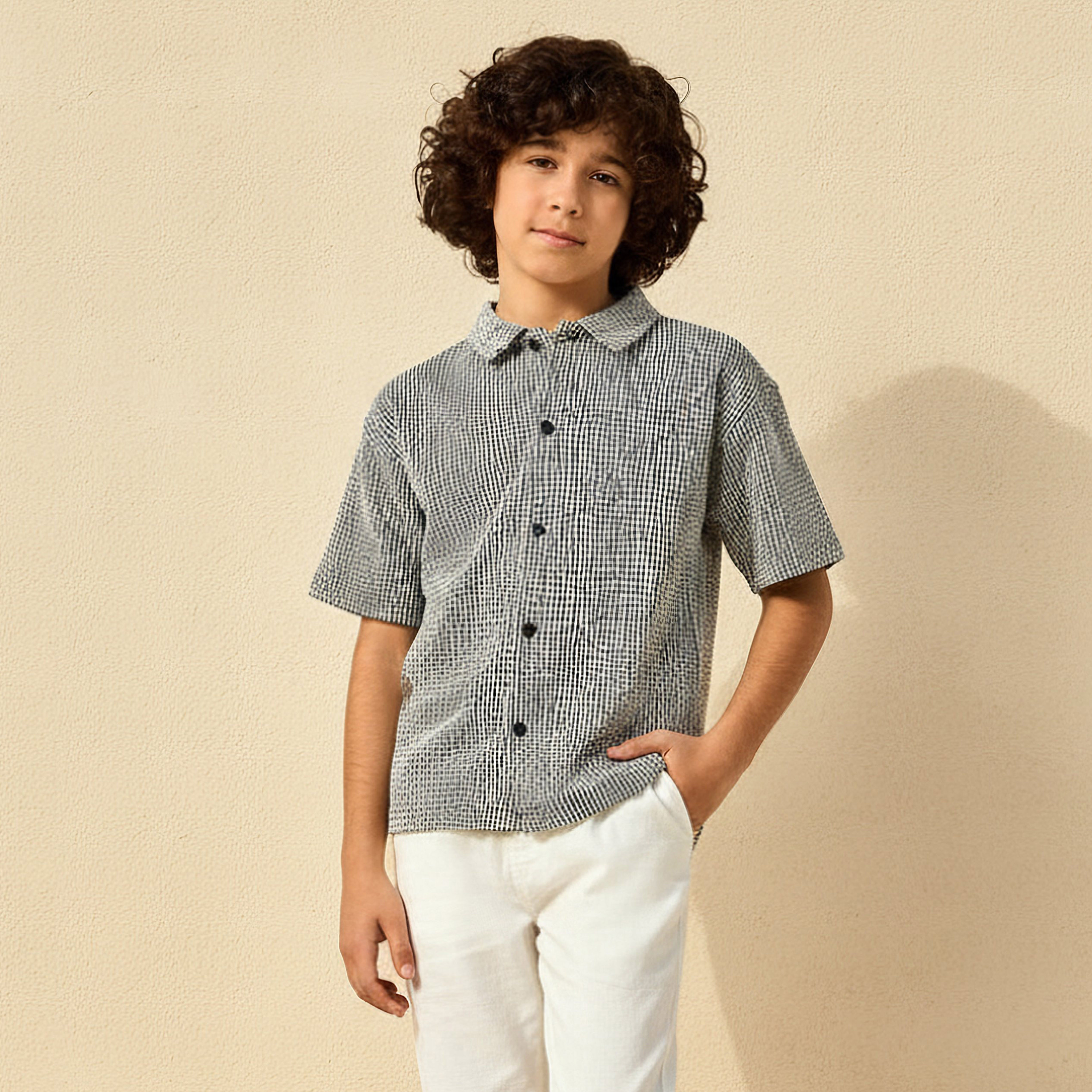 طقم قميص بياقة وأكمام طويلة وشورت من جونيورز-boys-clothing-setsandcoords-image-2