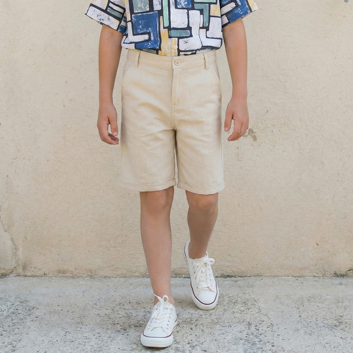 Juniors Camp Collar Short Sleeves Shirt and Shorts Set with Abstract Print-boys-clothing-setsandcoords-image-3