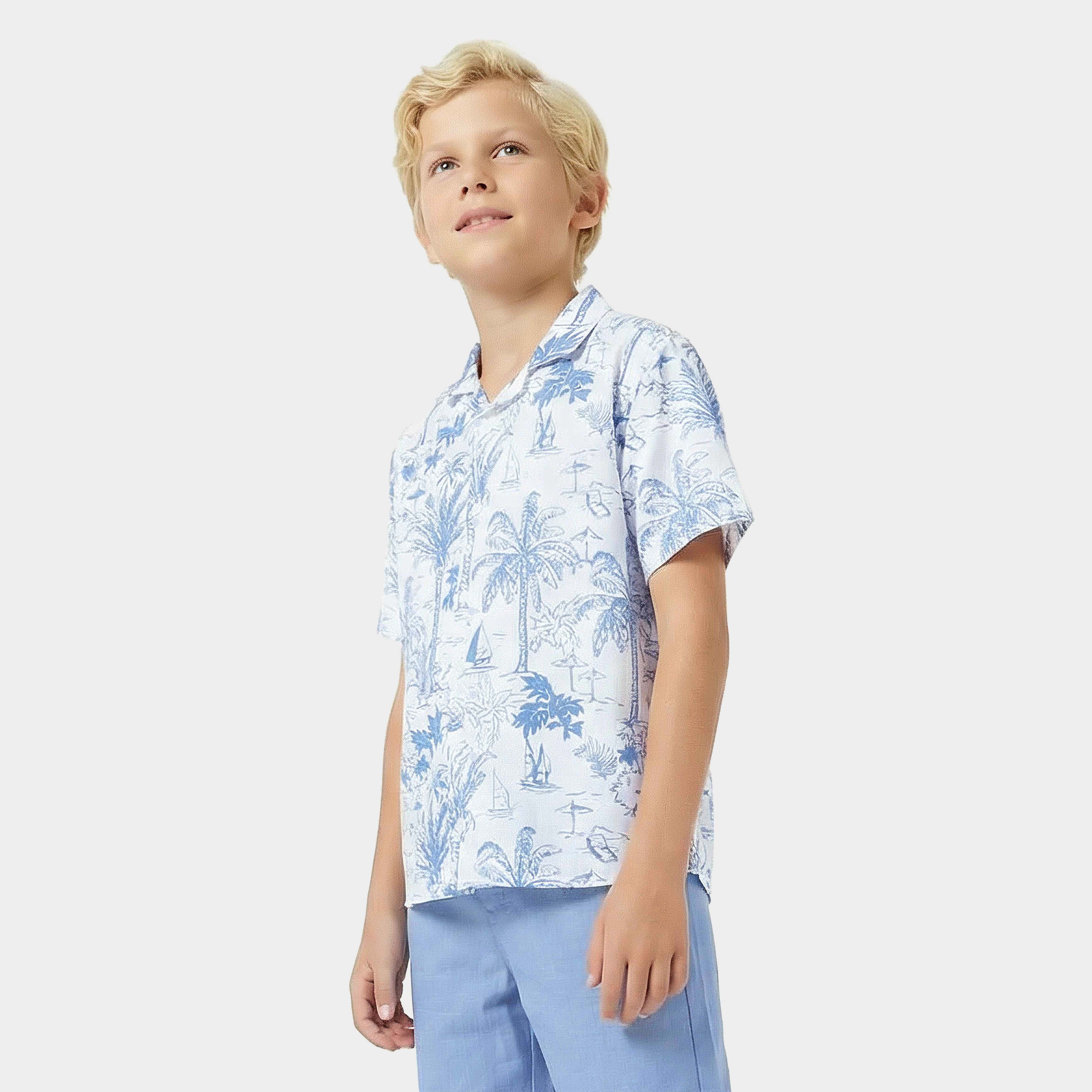 Juniors Collared Short Sleeves Shirt and Shorts Set with Tropical Print-boys-clothing-setsandcoords-image-2