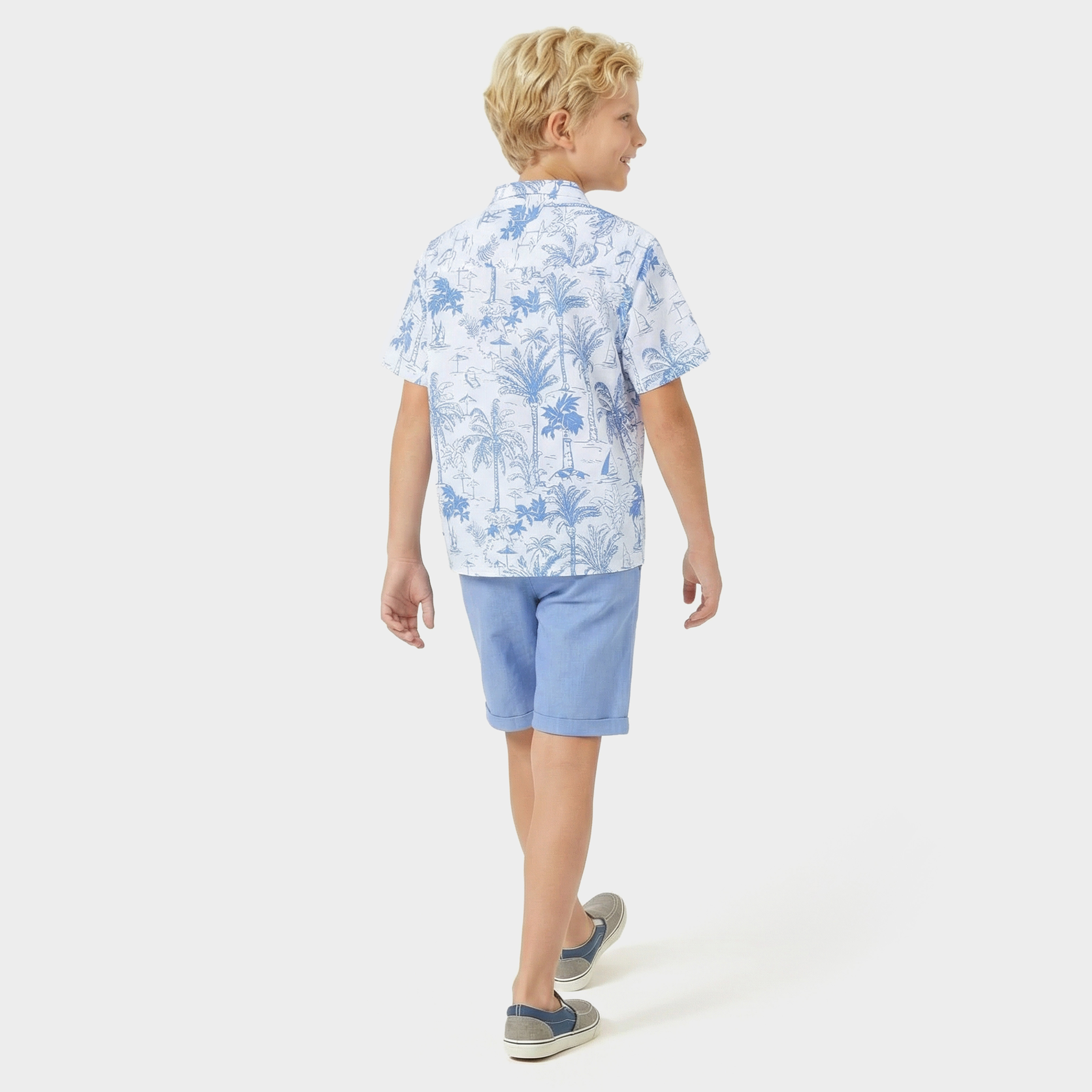 Juniors Collared Short Sleeves Shirt and Shorts Set with Tropical Print-boys-clothing-setsandcoords-image-3