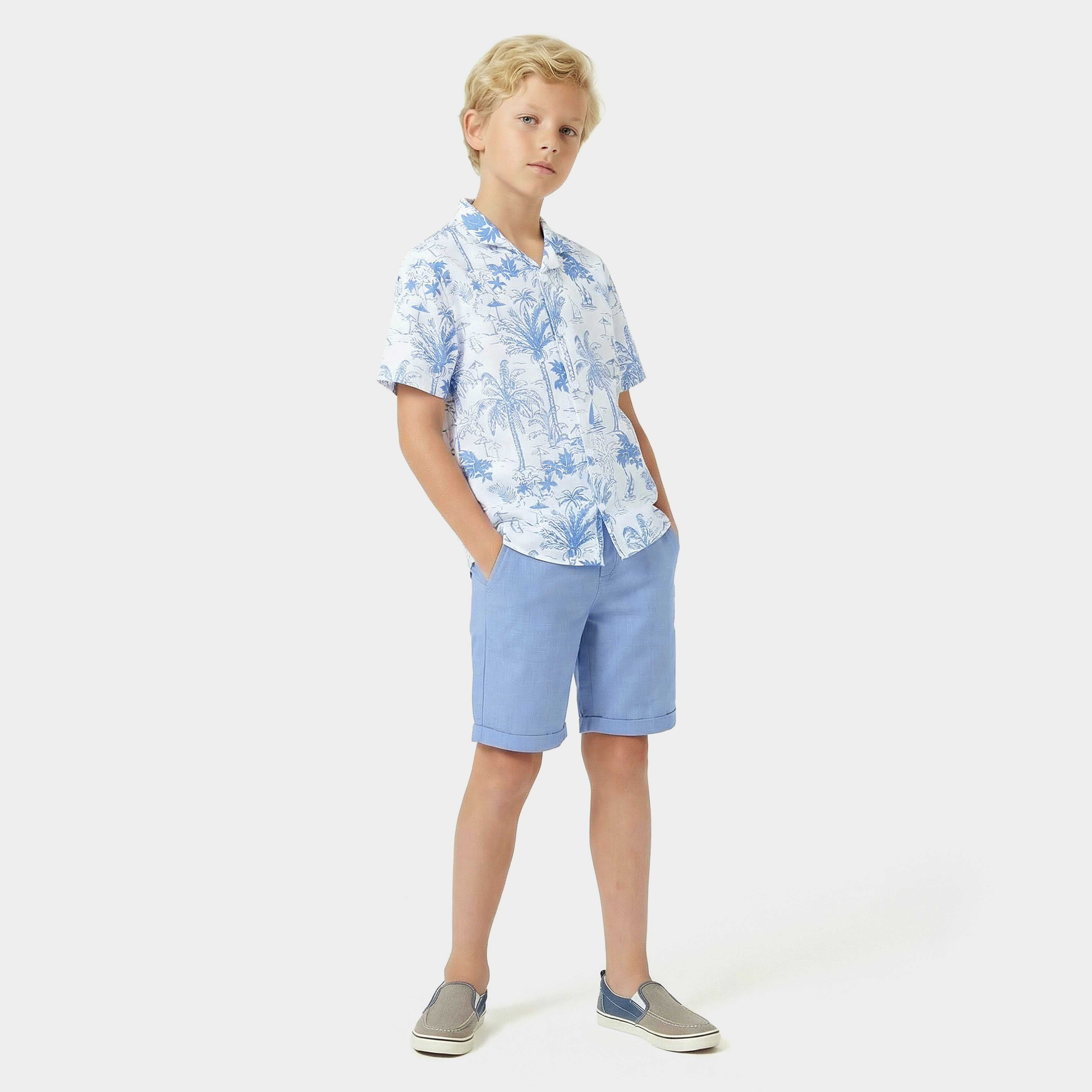 Juniors Collared Short Sleeves Shirt and Shorts Set with Tropical Print-boys-clothing-setsandcoords-image-7