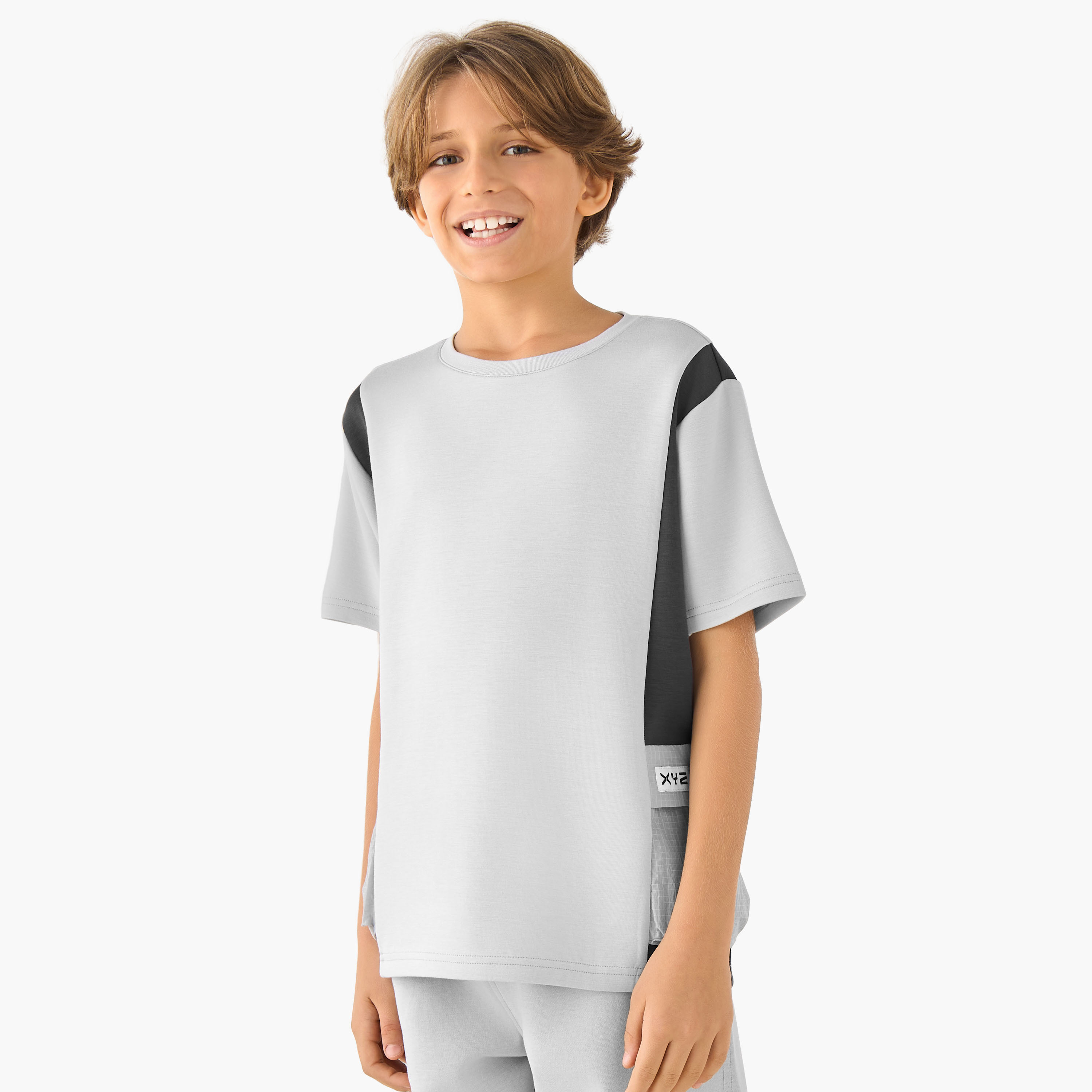 XYZ Crew Neck Short Sleeves T-shirt with Panel Detail-boys-clothing-sportswear-tops-image-1