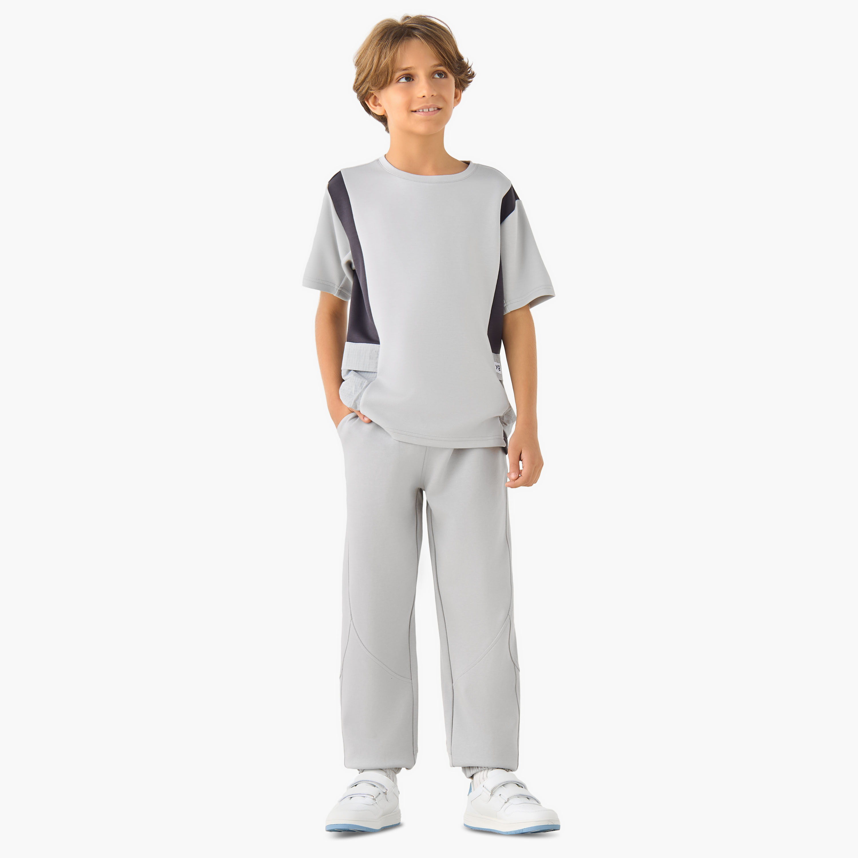 XYZ Crew Neck Short Sleeves T-shirt with Panel Detail-boys-clothing-sportswear-tops-image-2