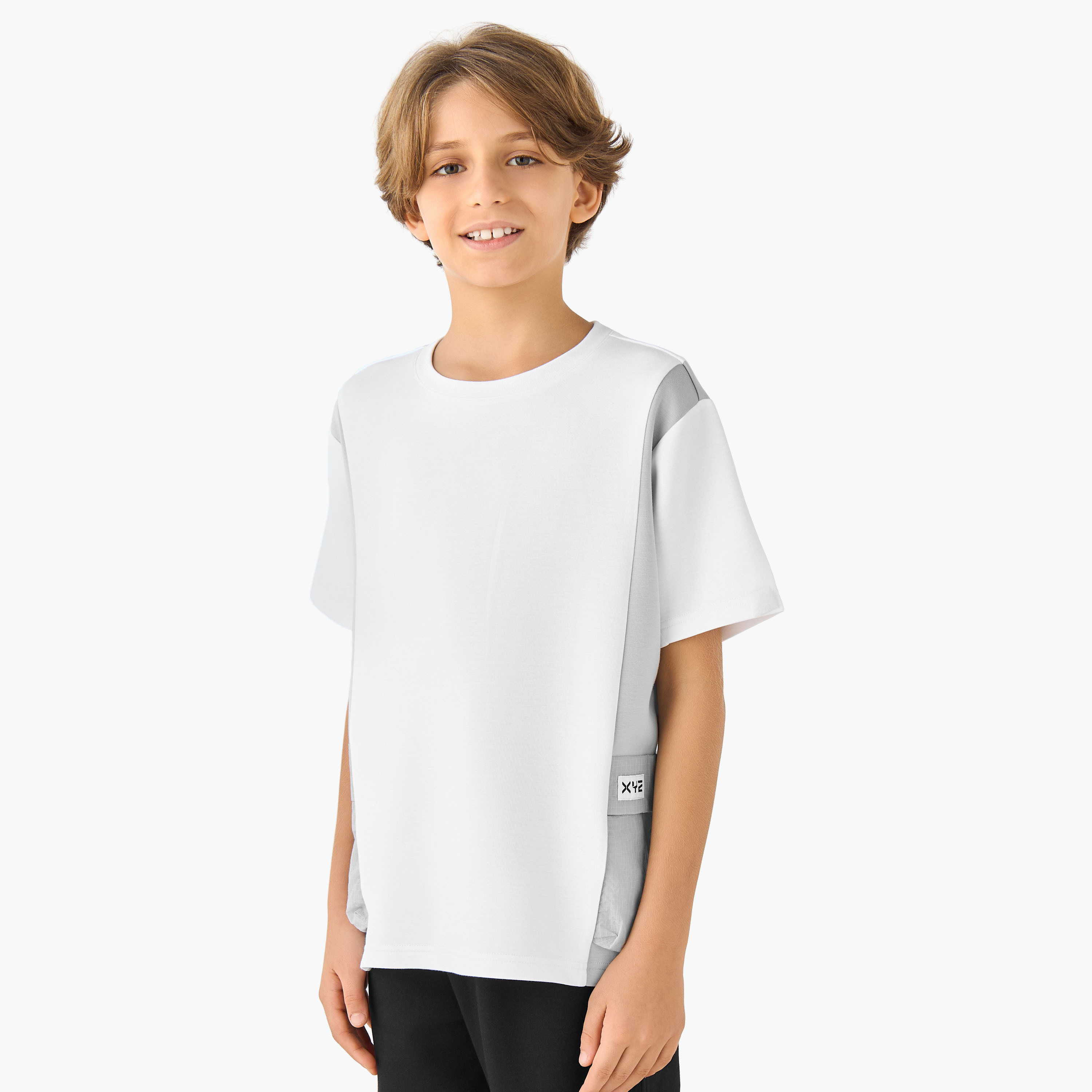 XYZ Crew Neck Short Sleeves T-shirt with Panel Detail-boys-clothing-sportswear-tops-image-1