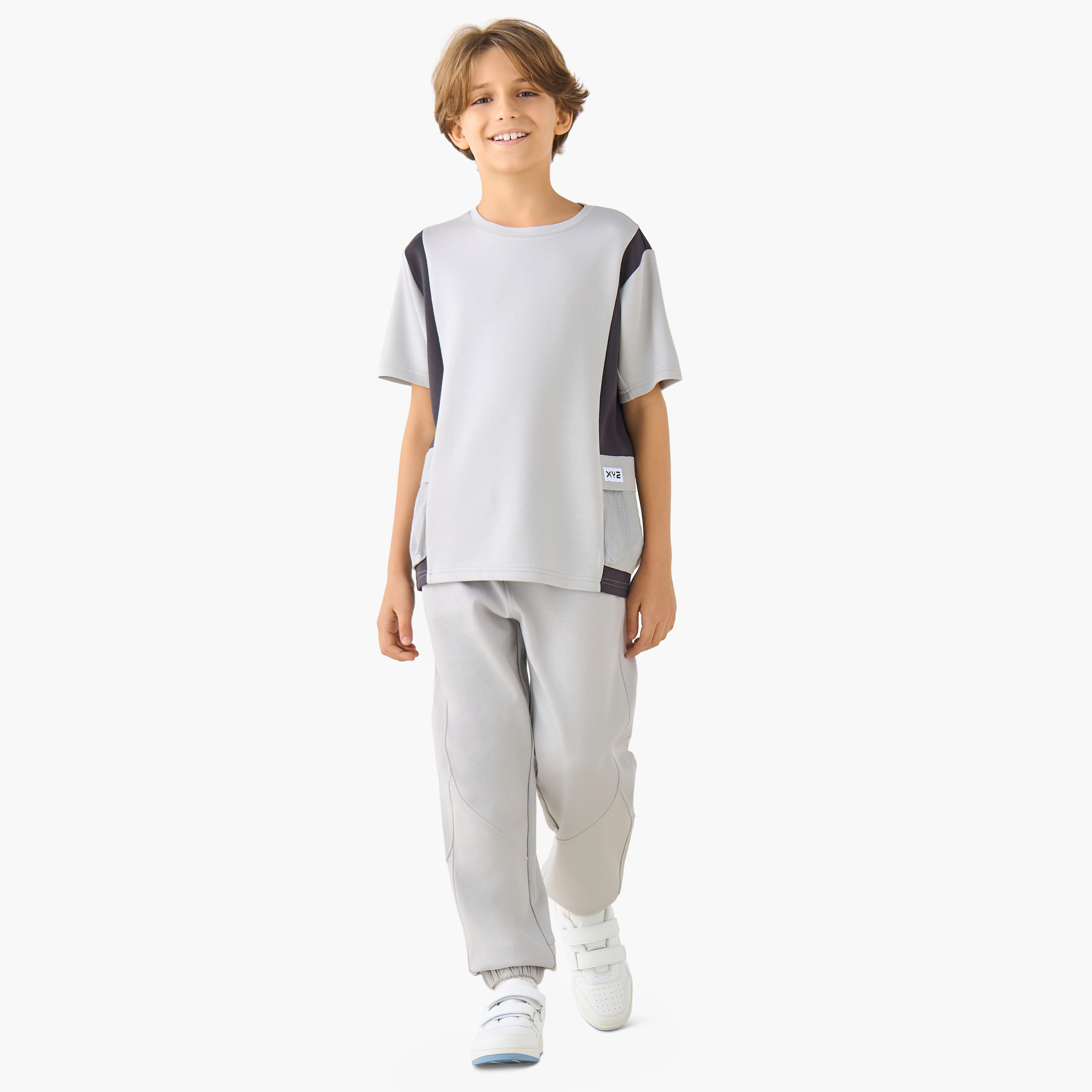 XYZ Elasticated Drawstring Waist Joggers with Panelled Design-boys-clothing-bottoms-joggersandtrackpants-image-2