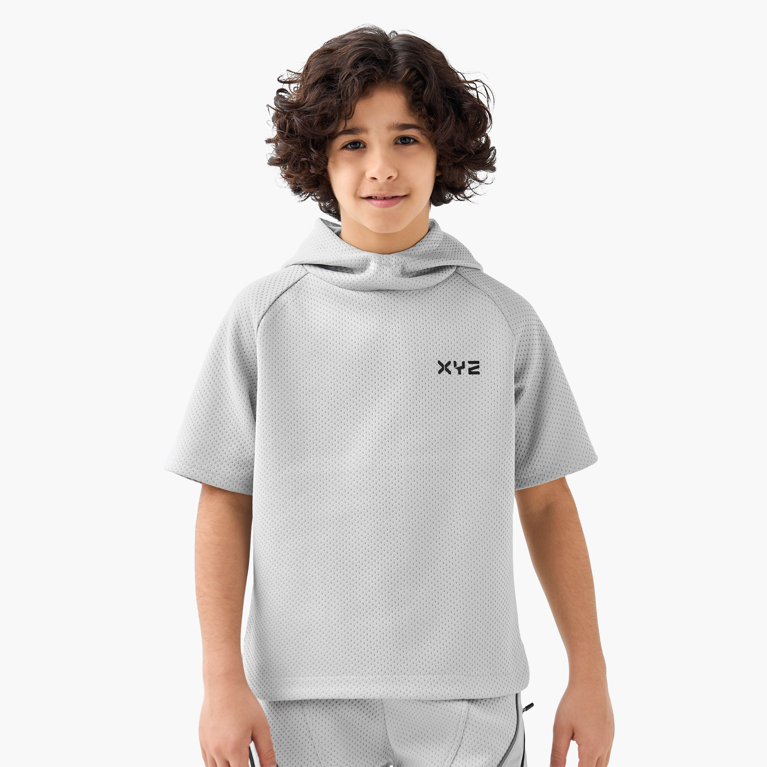 XYZ Hooded Short Sleeves T-shirt and Shorts Set with Logo Print-boys-clothing-sportswear-sets-image-2