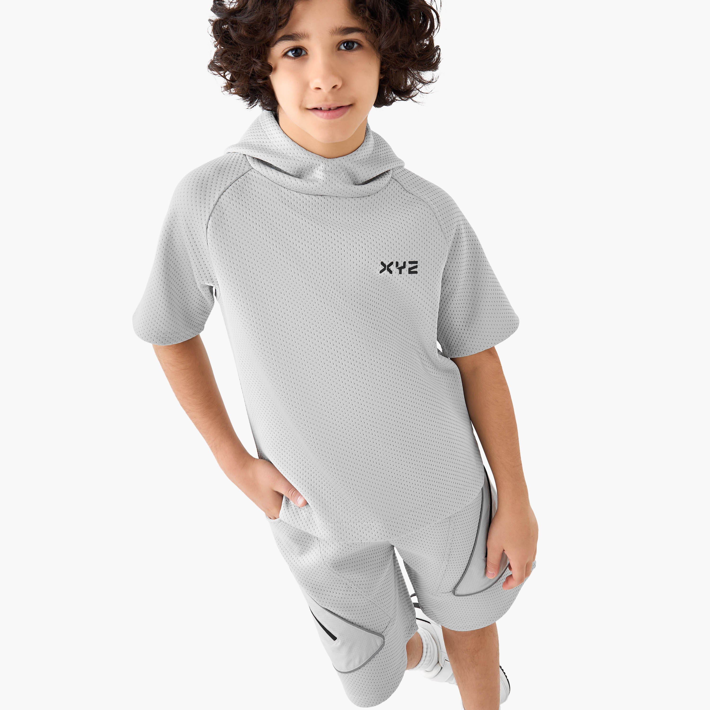 XYZ Hooded Short Sleeves T-shirt and Shorts Set with Logo Print-boys-clothing-sportswear-sets-image-5