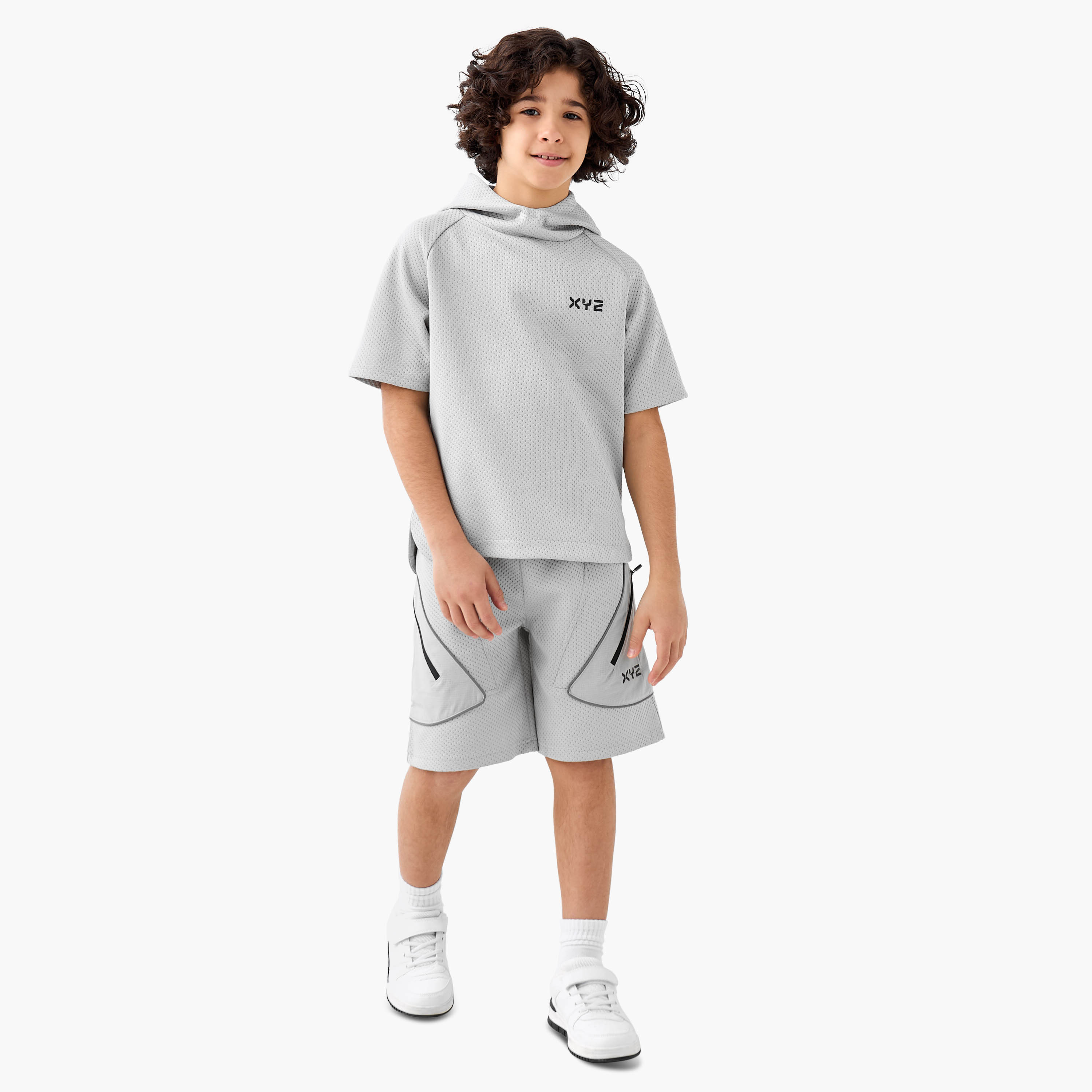 XYZ Hooded Short Sleeves T-shirt and Shorts Set with Logo Print-boys-clothing-sportswear-sets-image-7