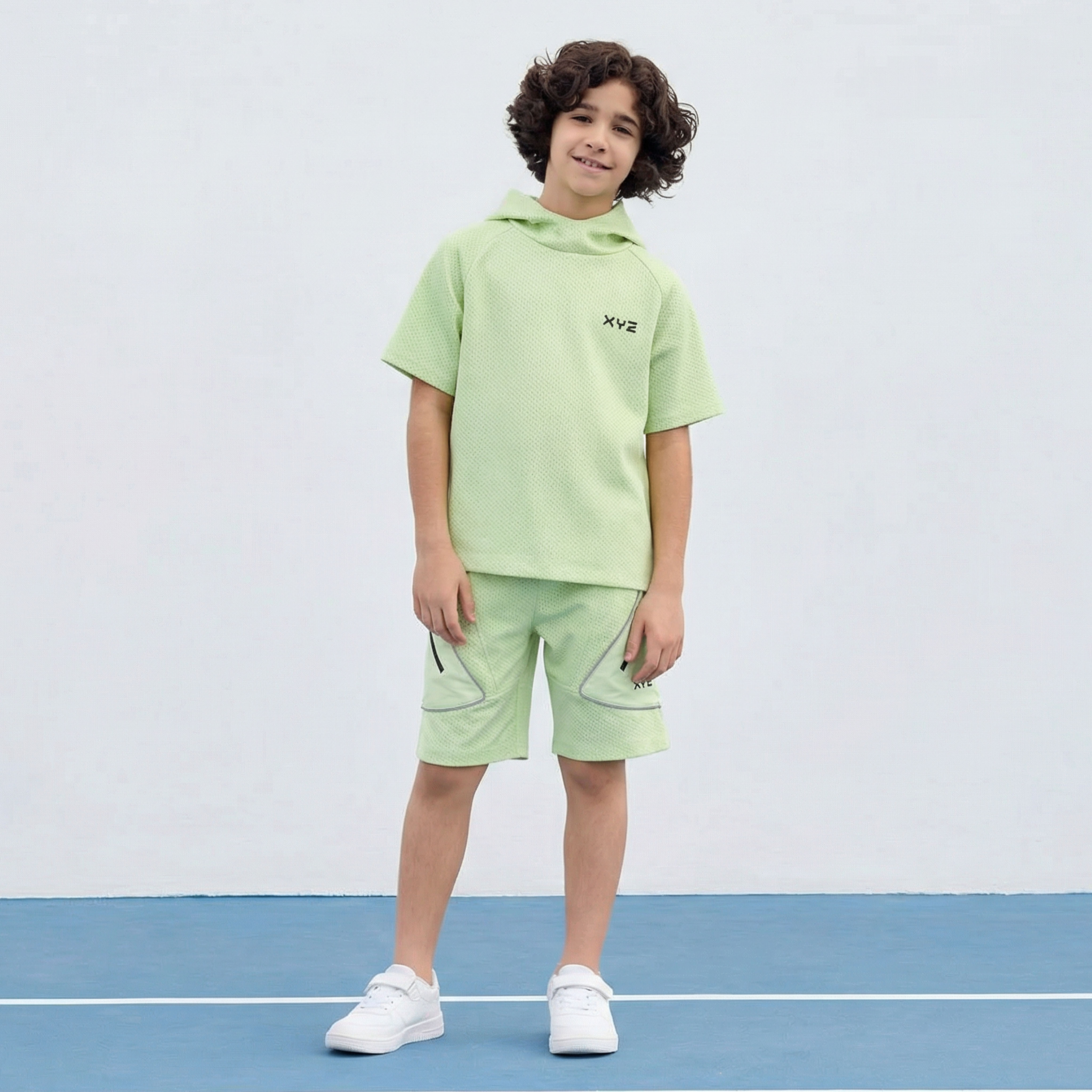 XYZ Hooded Short Sleeves T-shirt and Shorts Set with Logo Print-boys-clothing-sportswear-sets-image-1