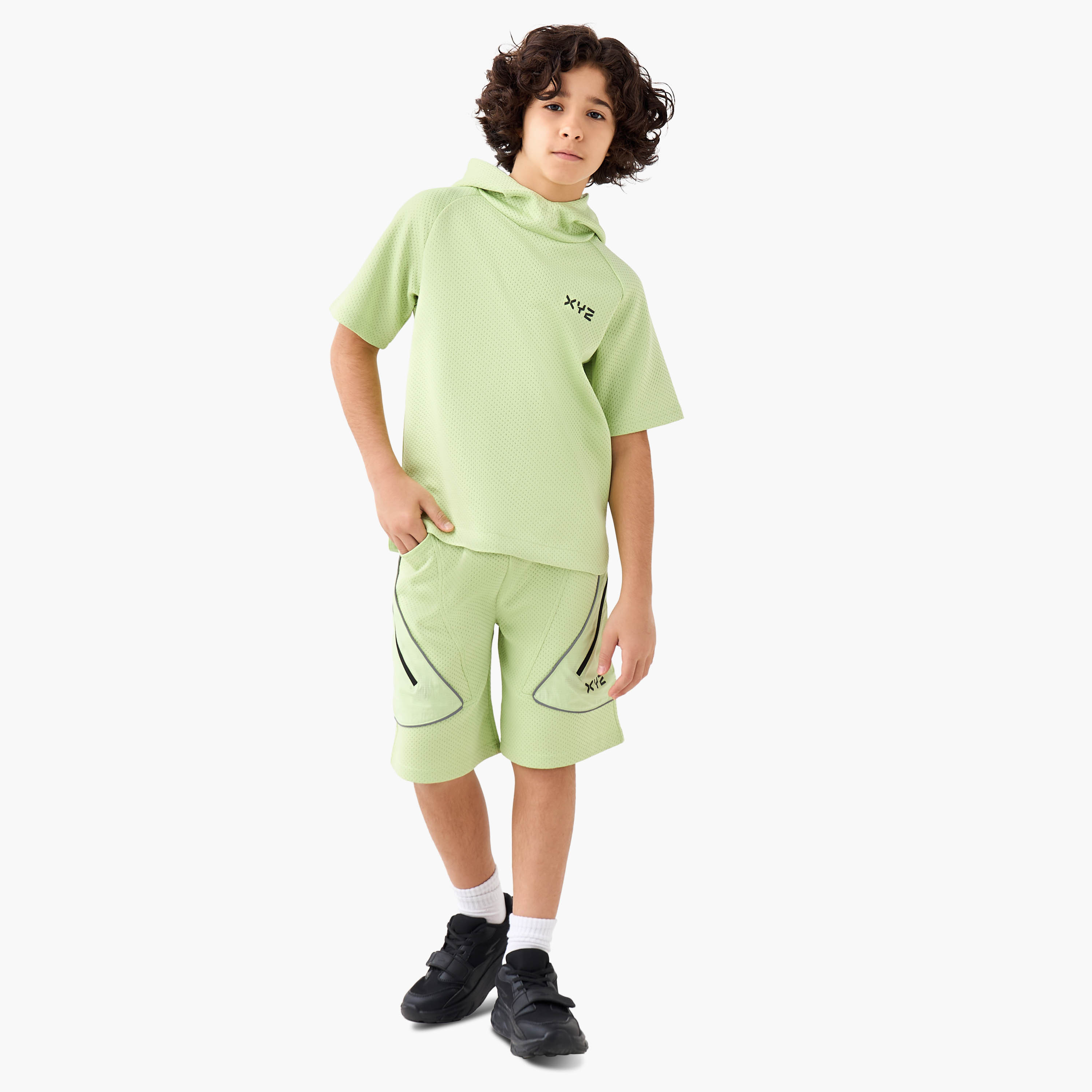 XYZ Hooded Short Sleeves T-shirt and Shorts Set with Logo Print-boys-clothing-sportswear-sets-image-4