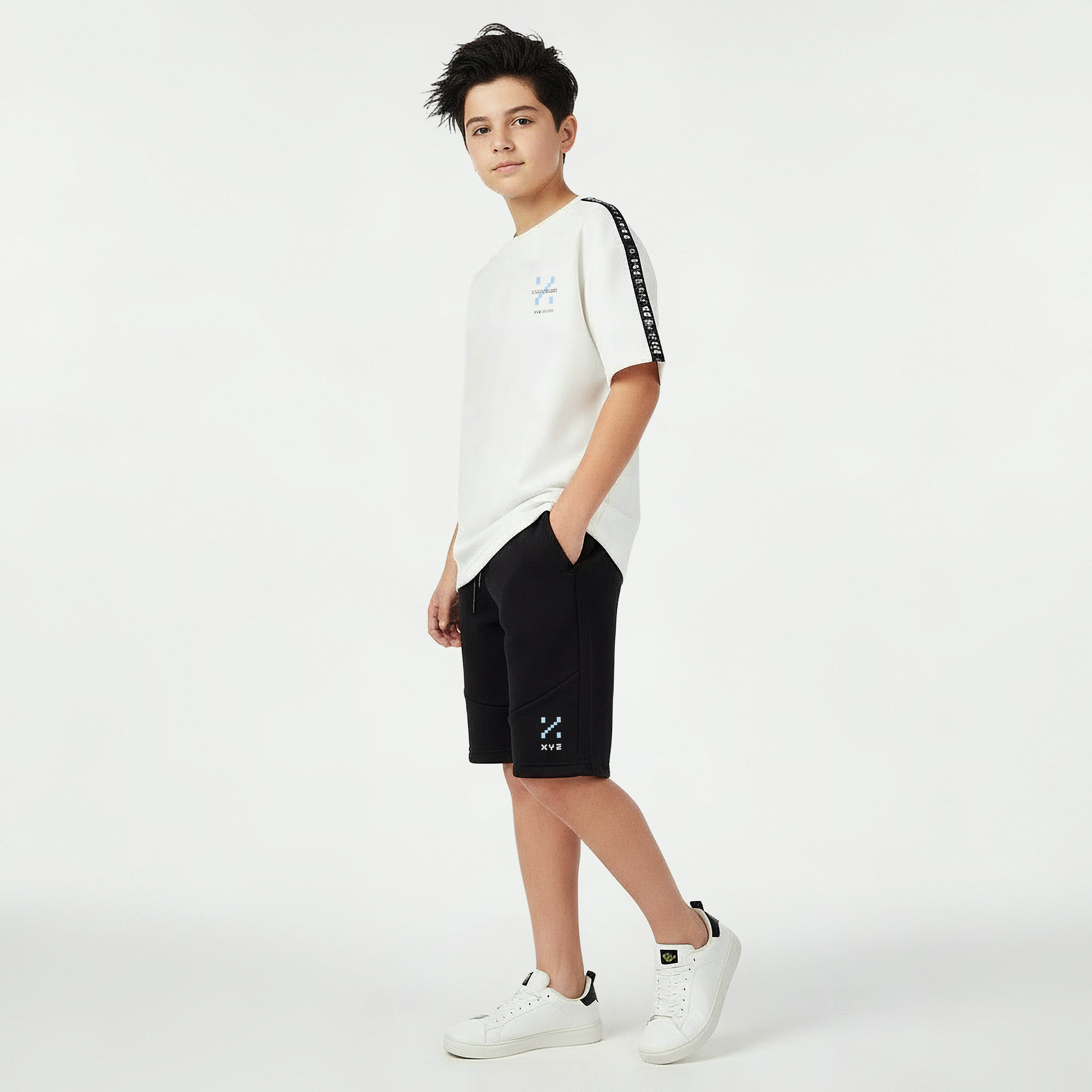 XYZ Crew Neck Short Sleeve T-shirt and Shorts Set with Pockets-boys-clothing-sportswear-sets-image-1