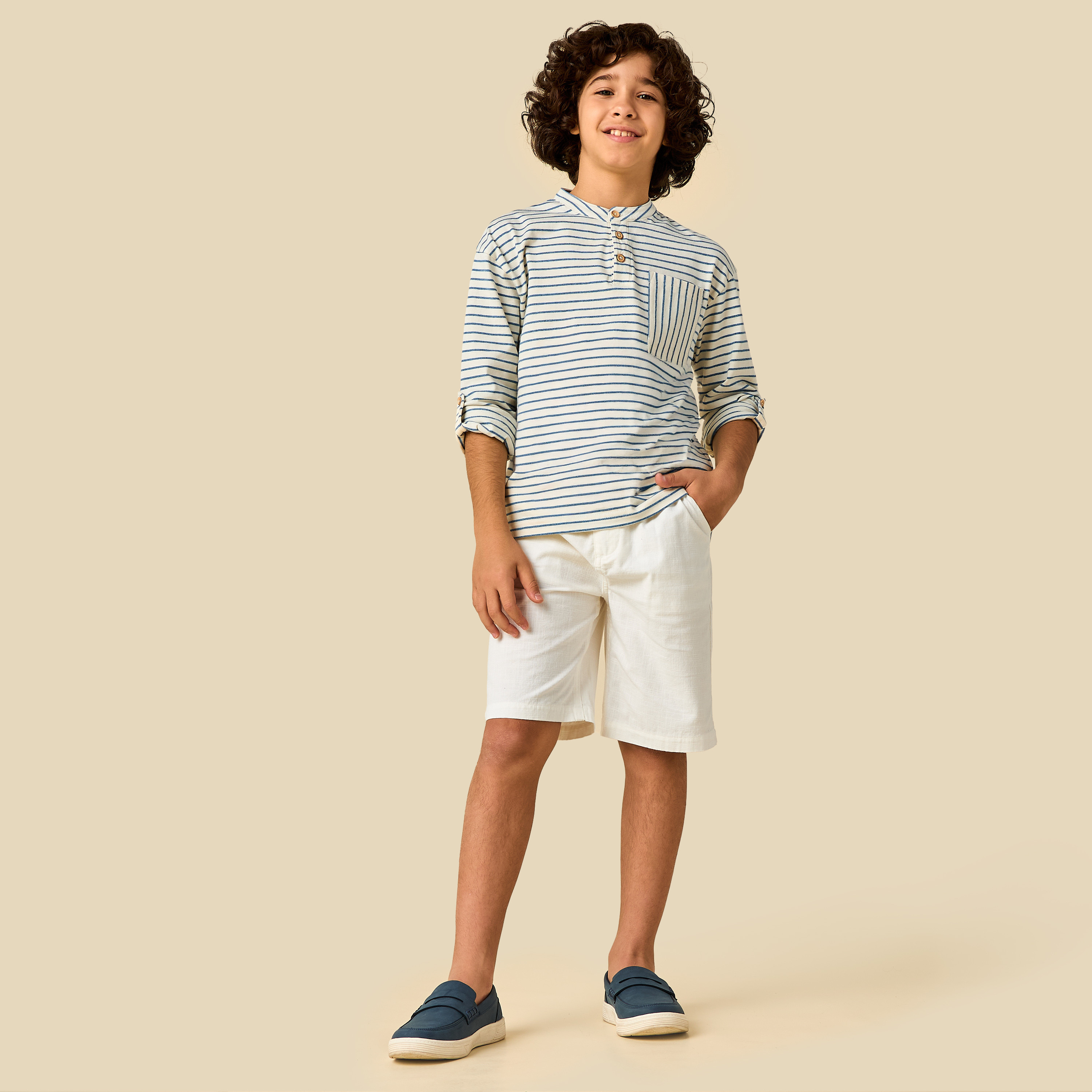 Eligo Mandarin Collar Long Sleeves T-shirt with Stripes-boys-clothing-tshirtsandpolos-image-2