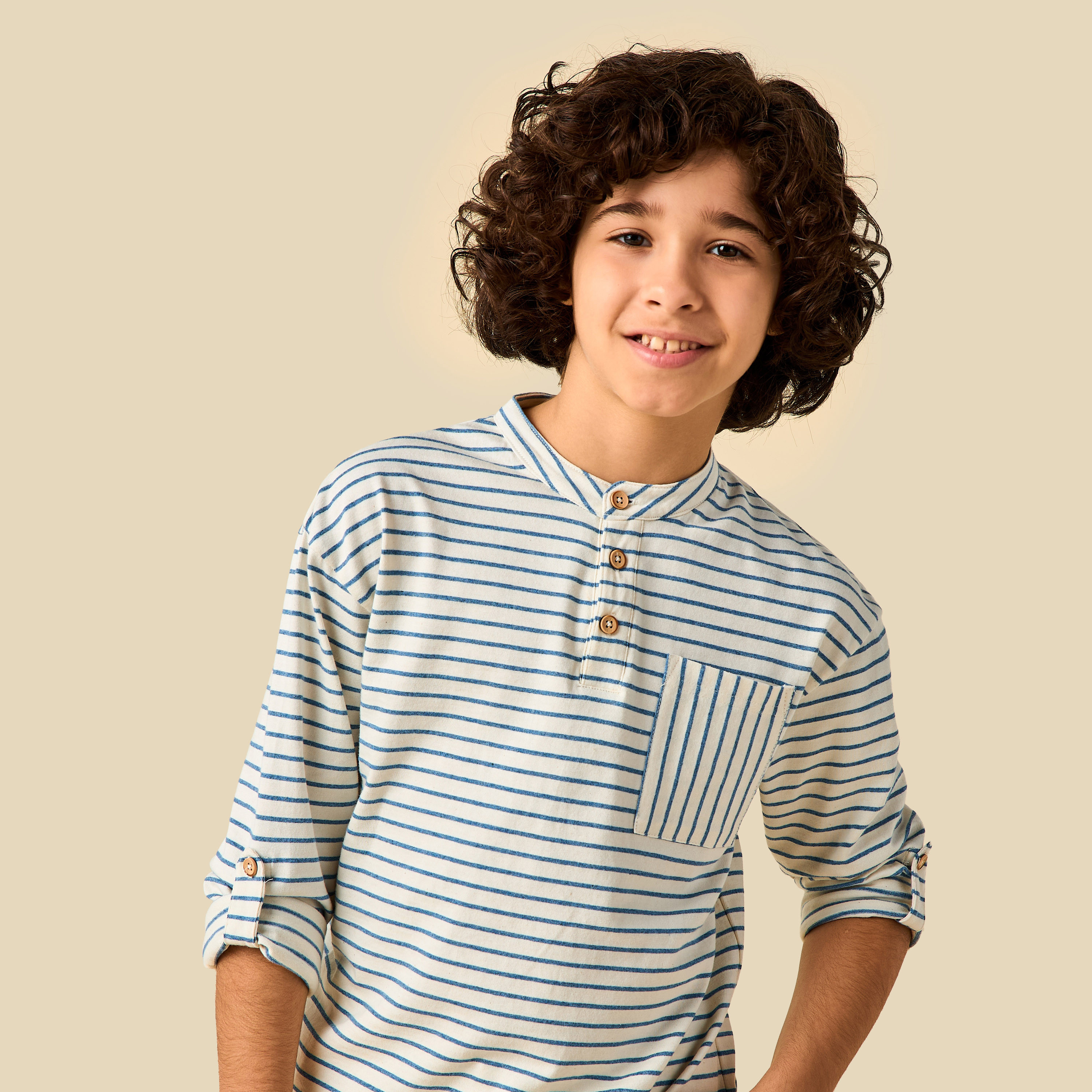 Eligo Mandarin Collar Long Sleeves T-shirt with Stripes-boys-clothing-tshirtsandpolos-image-4