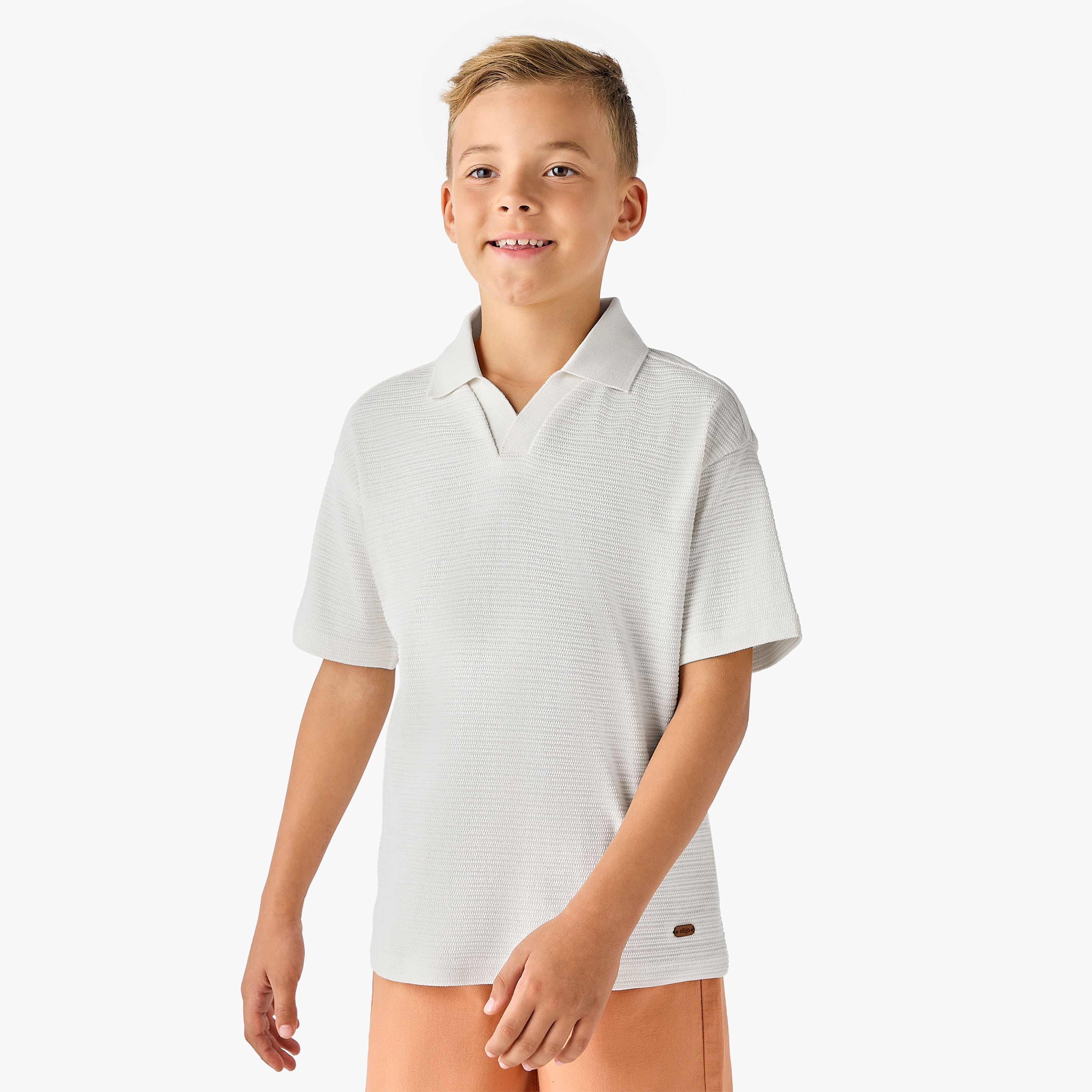 تيشيرت بتصميم بارز الملمس وياقة جوني وأكمام قصيرة من إليجو-boys-clothing-tshirtsandpolos-image-1