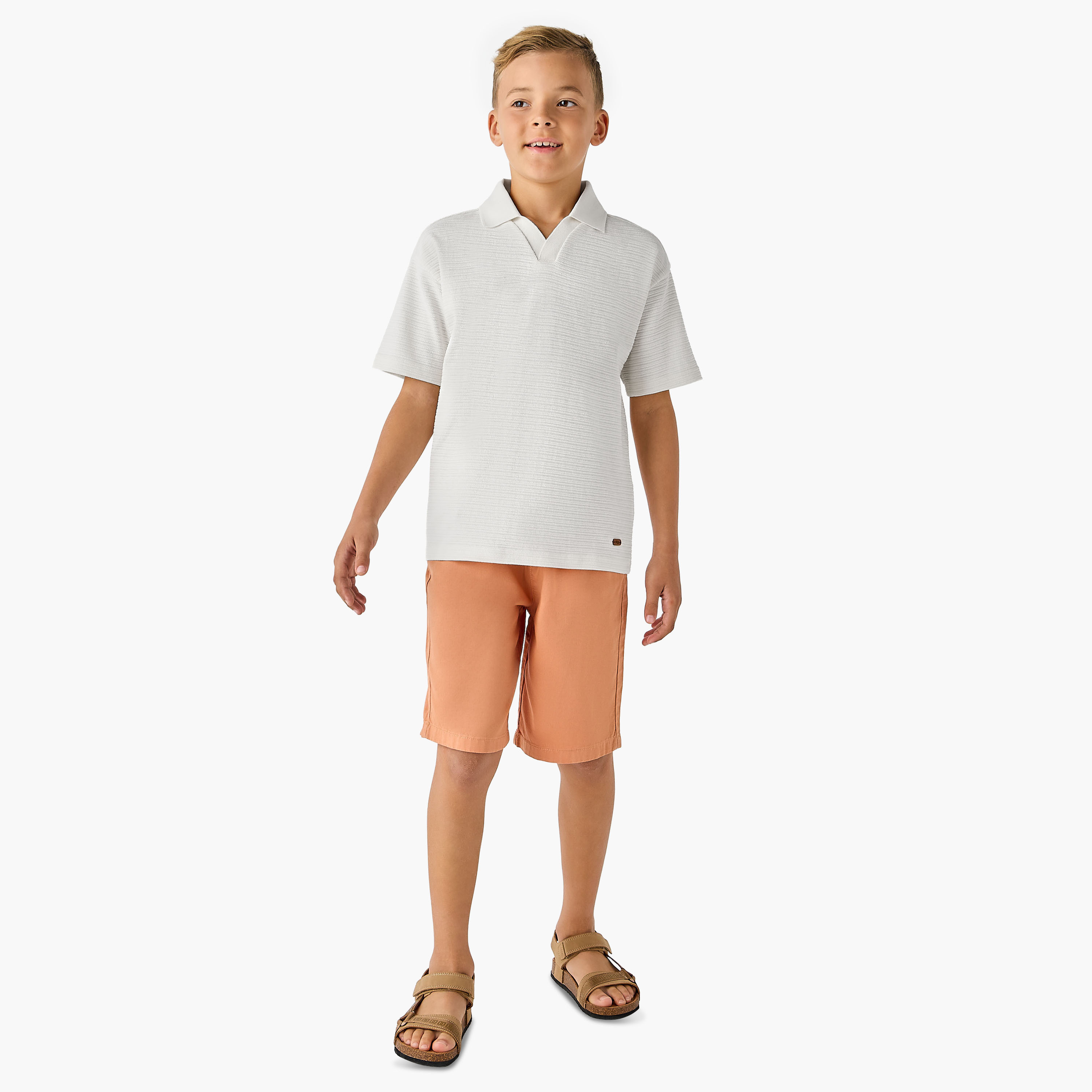تيشيرت بتصميم بارز الملمس وياقة جوني وأكمام قصيرة من إليجو-boys-clothing-tshirtsandpolos-image-2
