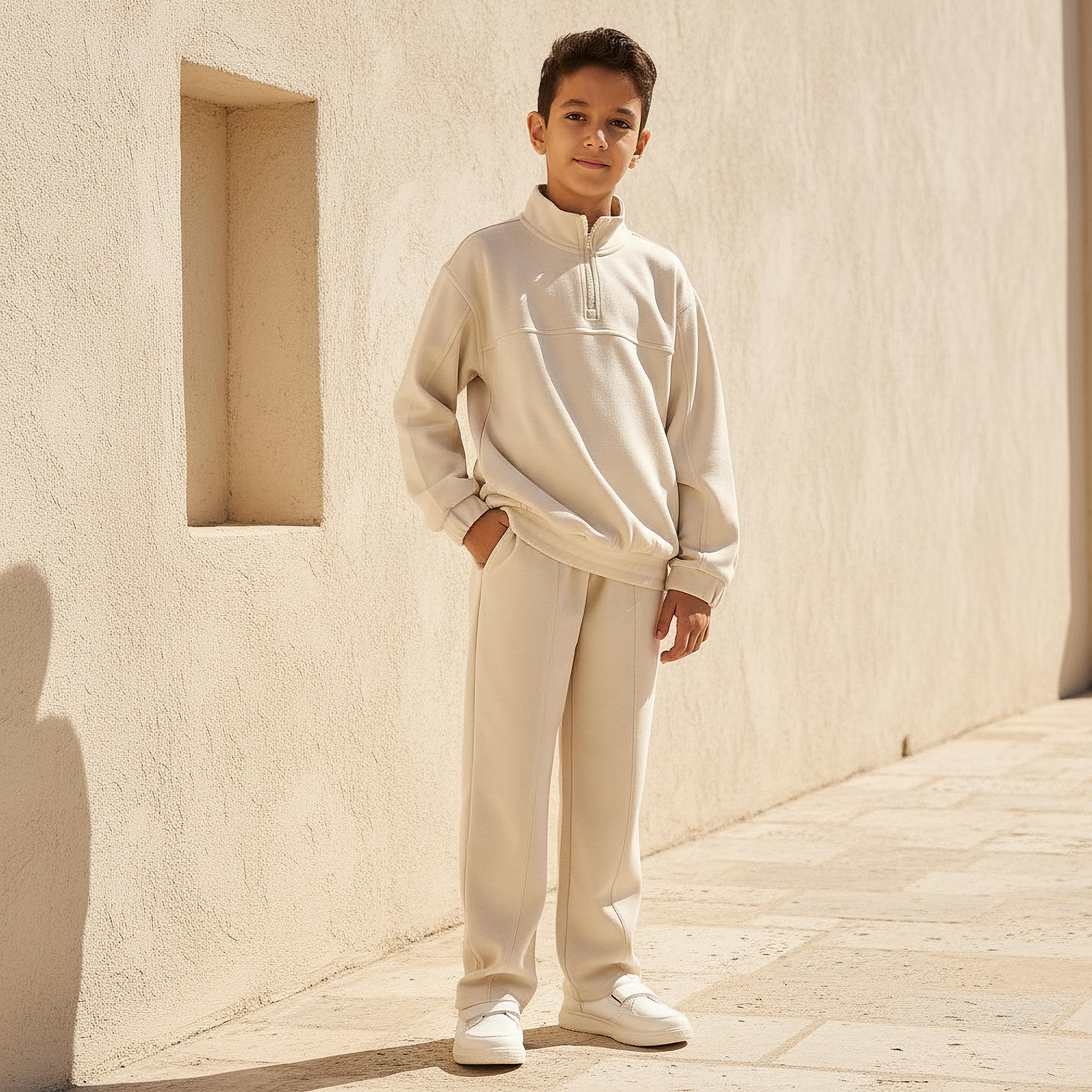 Eligo High Neck Long Sleeves Sweatshirt and Track Pant Set with Pockets-boys-clothing-setsandcoords-image-2