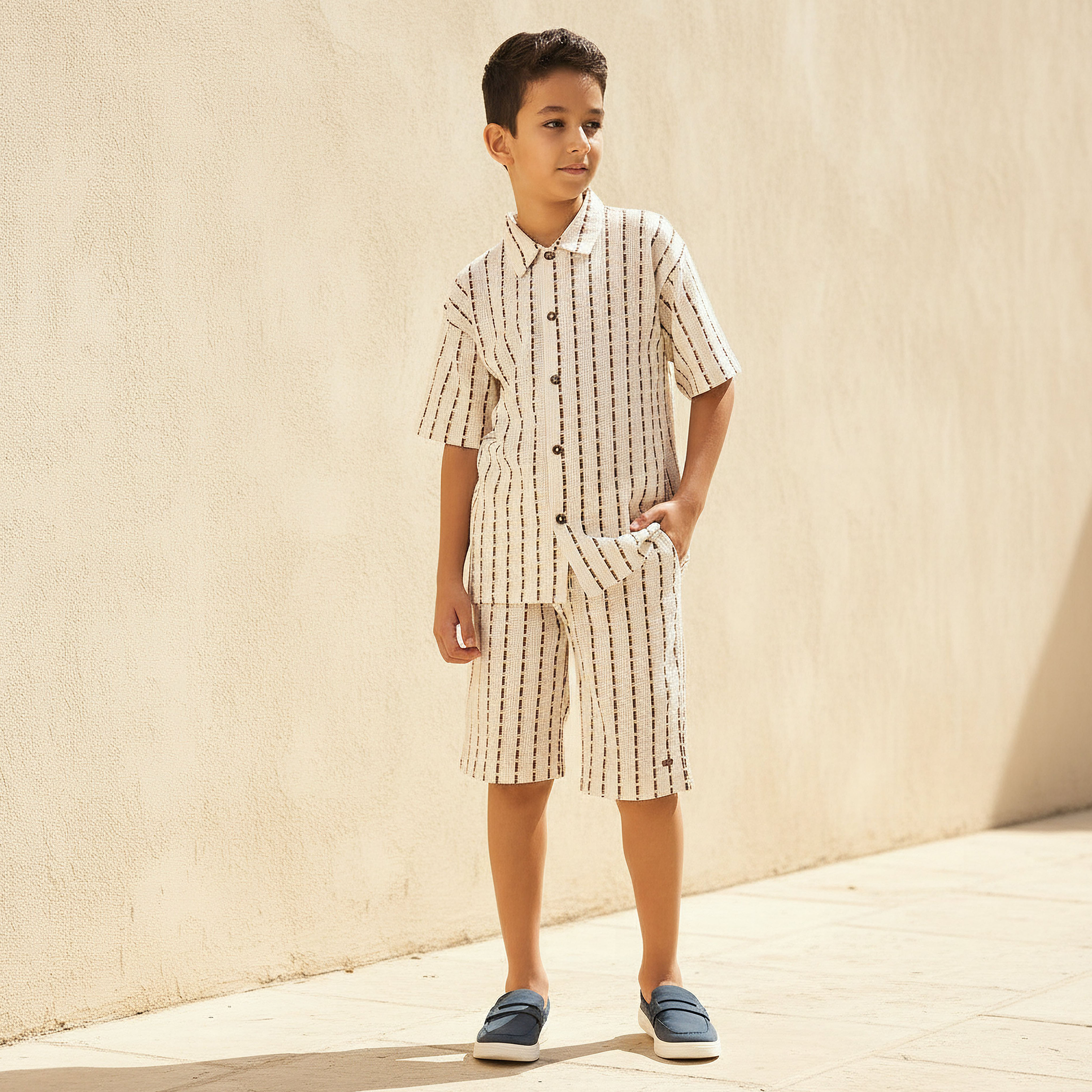 Eligo Collared Short Sleeves Shirt and Shorts Set with Stripes-boys-clothing-setsandcoords-image-2