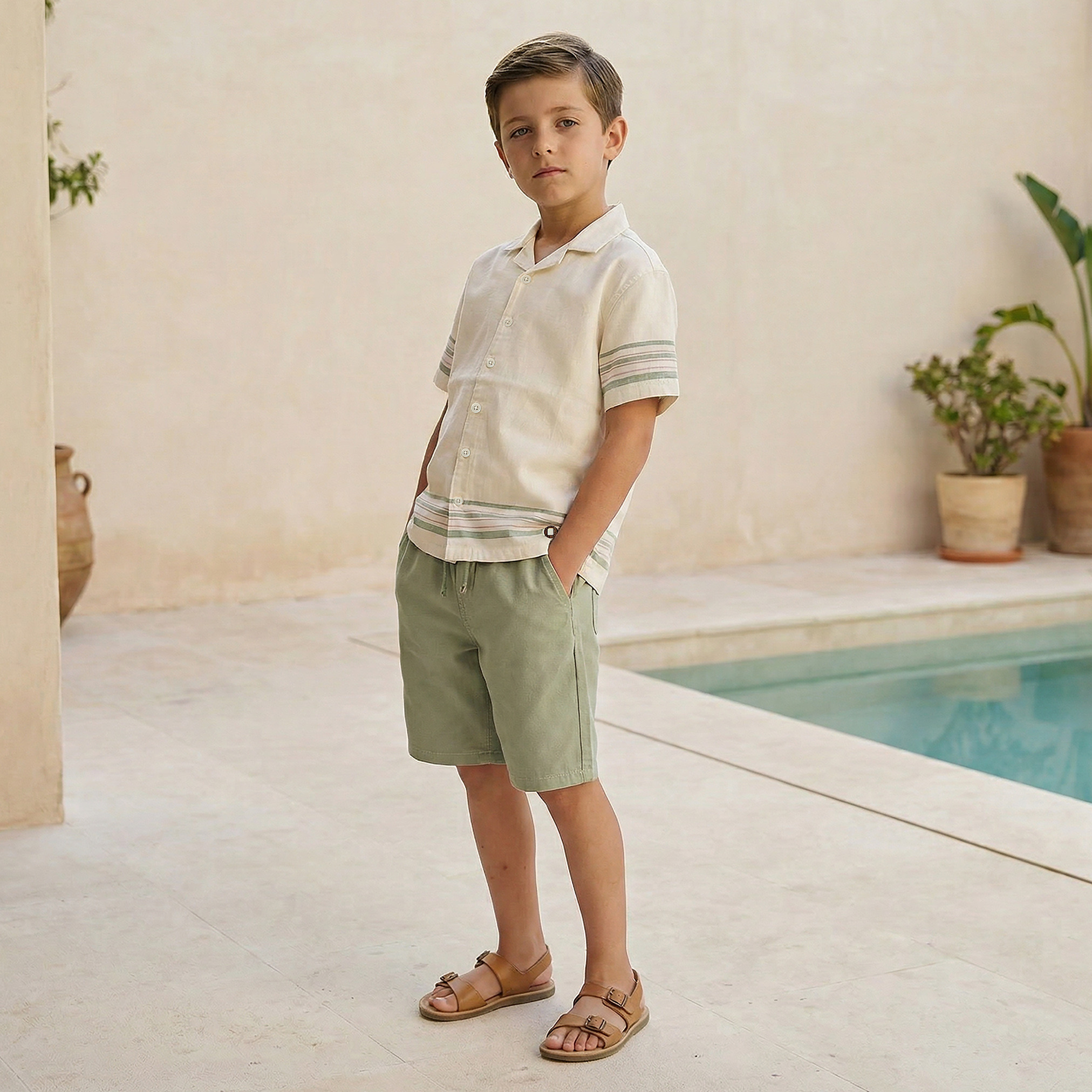 Camp Collar Short Sleeve Shirt and Shorts Set with Drawstring Closure-boys-clothing-setsandcoords-image-1