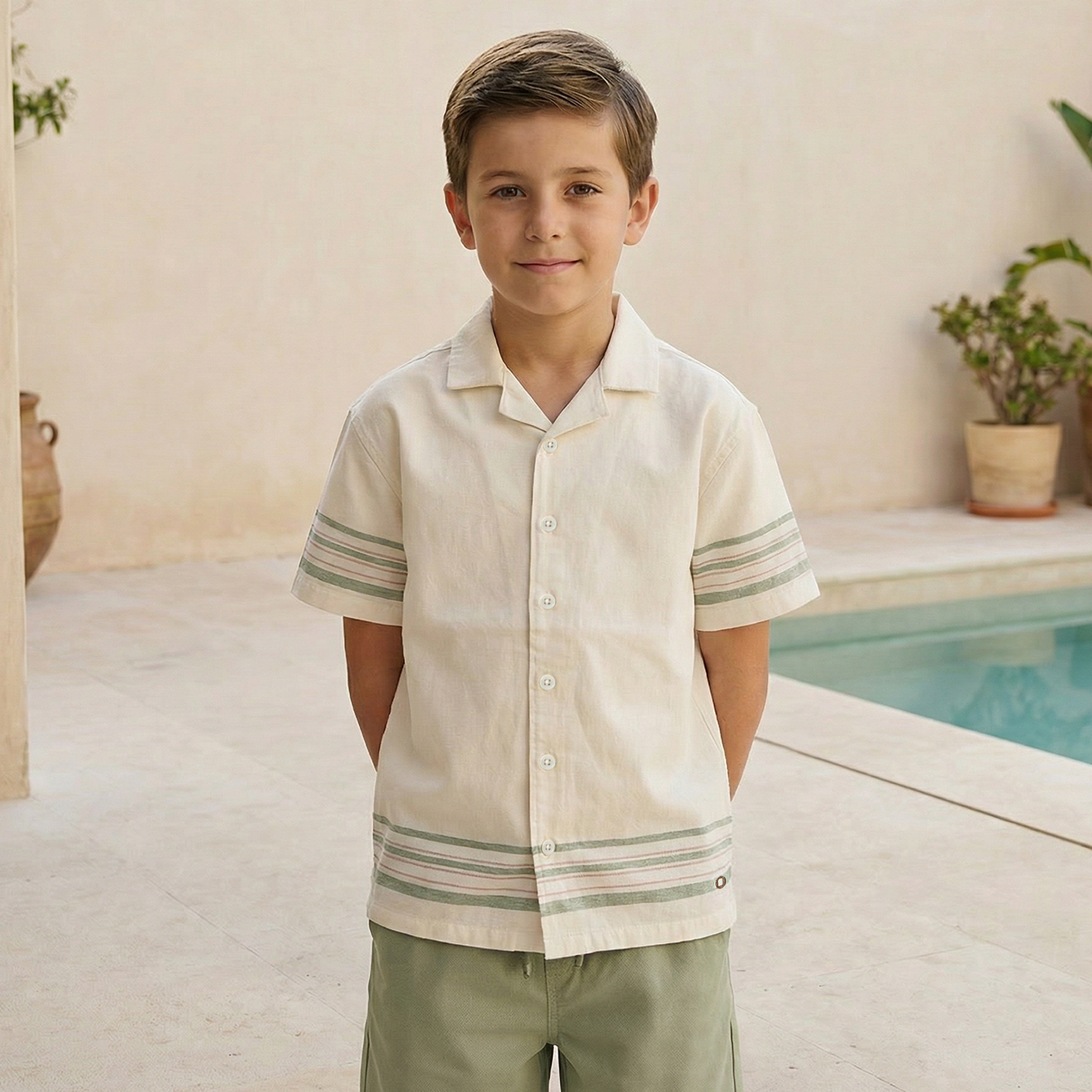 Camp Collar Short Sleeve Shirt and Shorts Set with Drawstring Closure-boys-clothing-setsandcoords-image-2