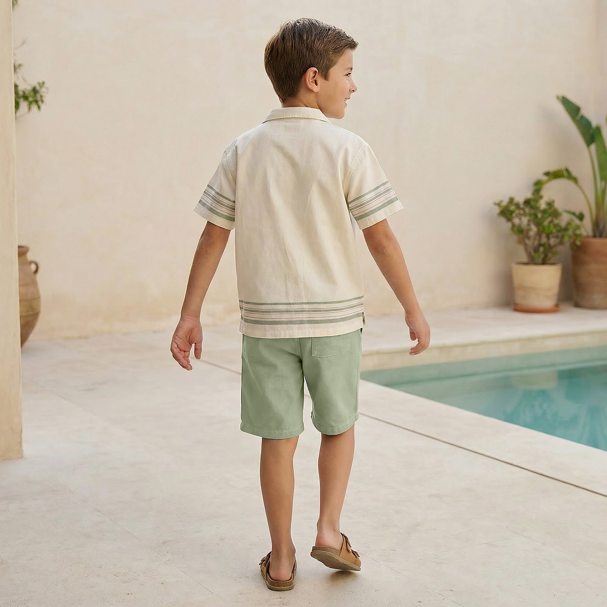 Camp Collar Short Sleeve Shirt and Shorts Set with Drawstring Closure-boys-clothing-setsandcoords-image-3