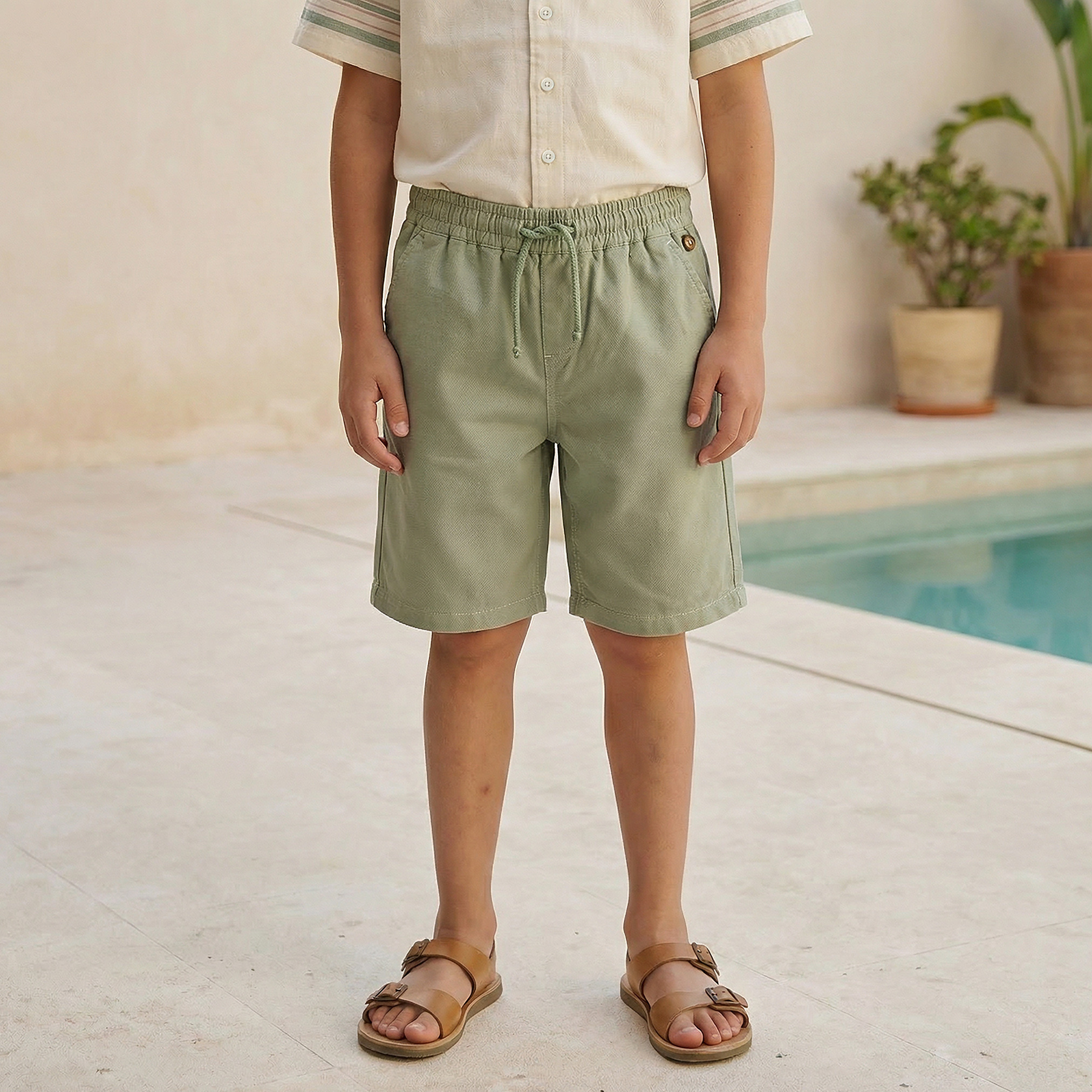 Camp Collar Short Sleeve Shirt and Shorts Set with Drawstring Closure-boys-clothing-setsandcoords-image-4