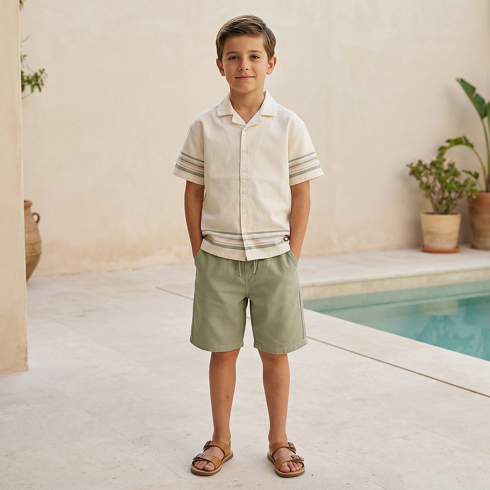 Camp Collar Short Sleeve Shirt and Shorts Set with Drawstring Closure-boys-clothing-setsandcoords-image-7
