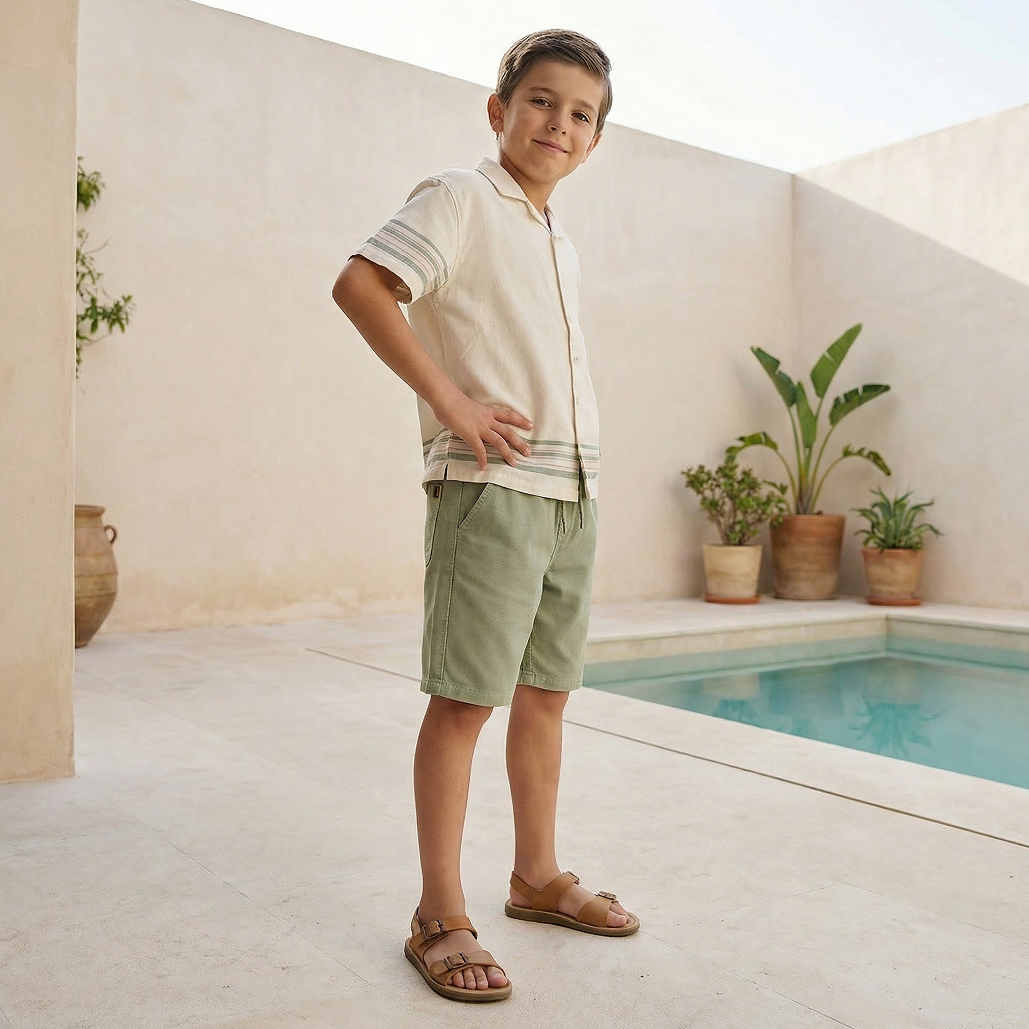 Camp Collar Short Sleeve Shirt and Shorts Set with Drawstring Closure-boys-clothing-setsandcoords-image-8