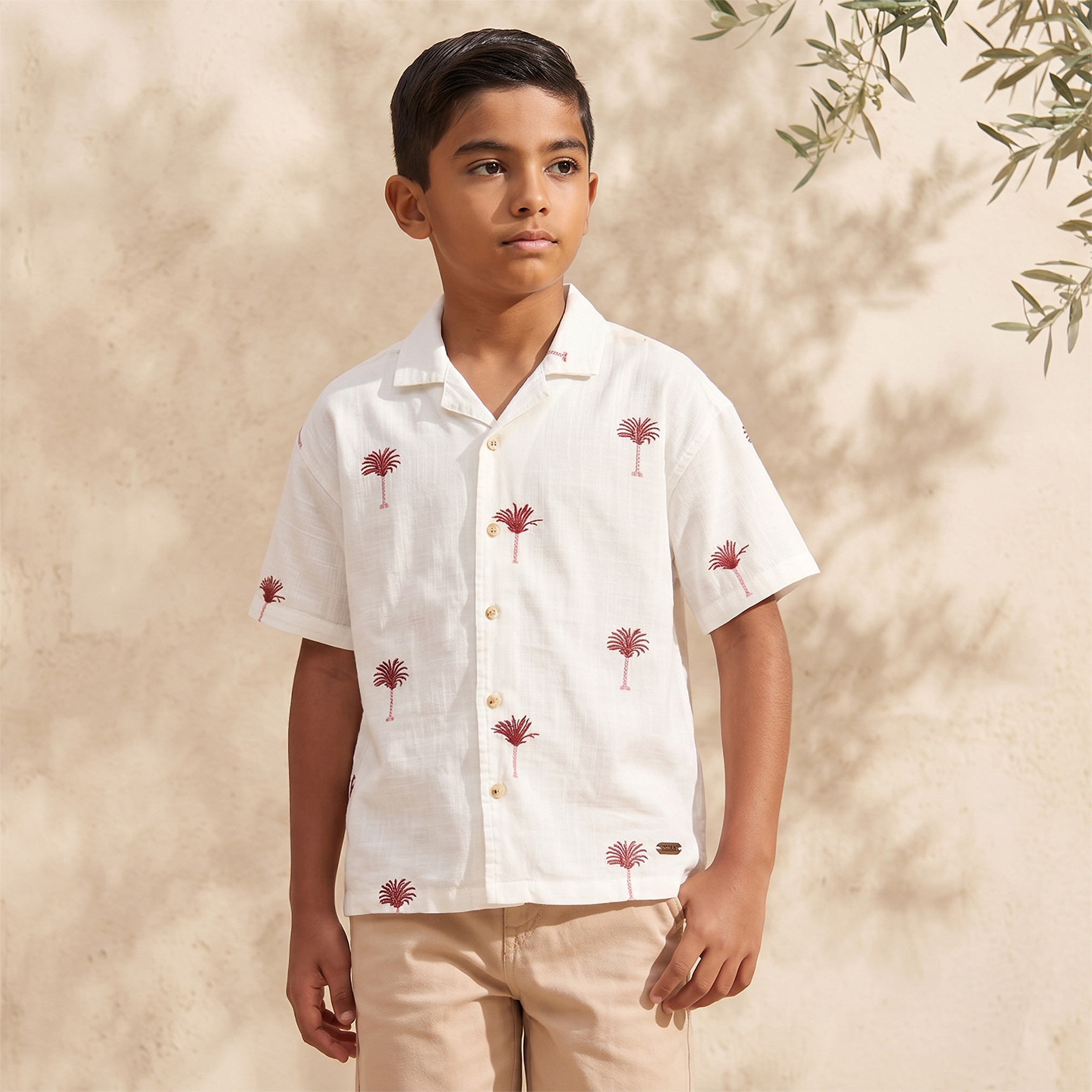 Short Sleeves Shirt with Palm Embroidery-boys-clothing-shirts-image-1