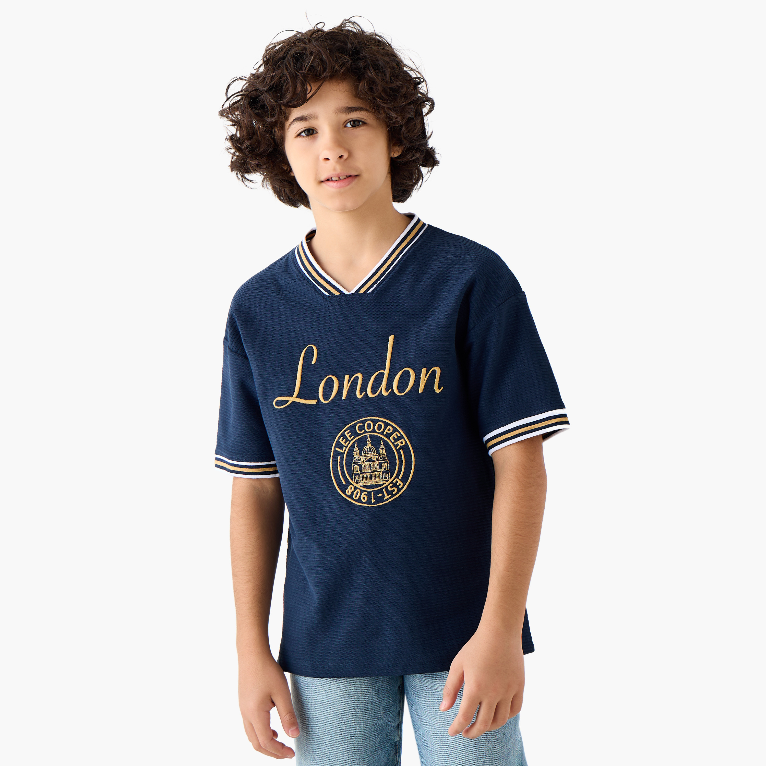 Lee Cooper Mandarin Collar Short Sleeves T-shirt with Logo Print-boys-clothing-tshirtsandpolos-image-1