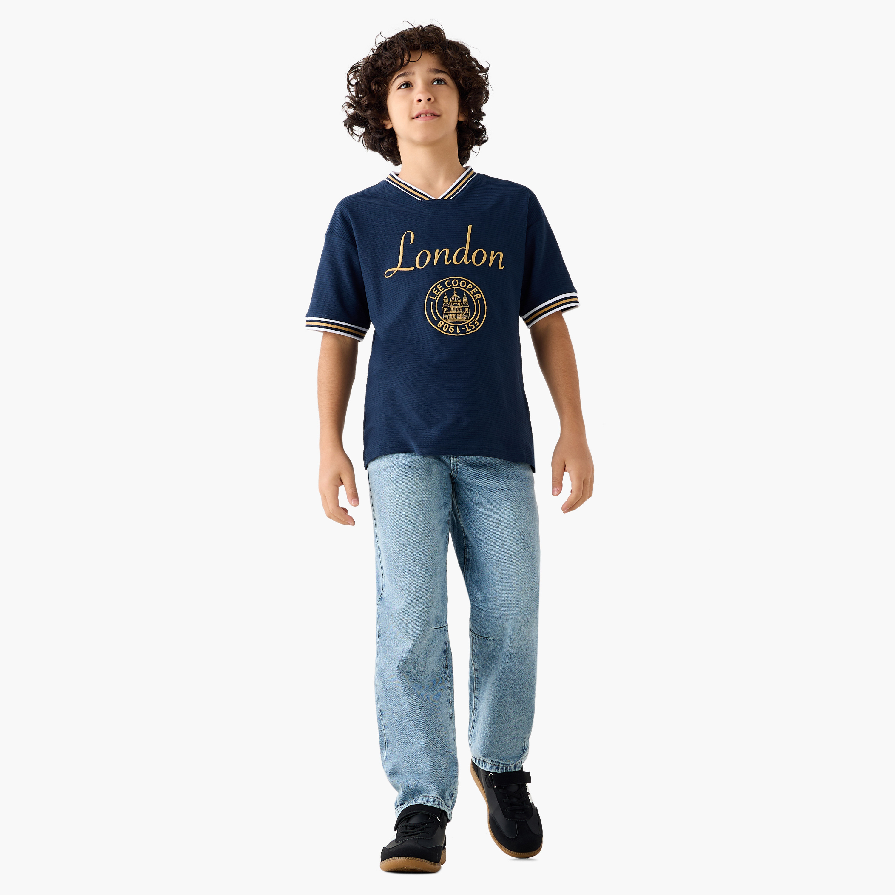 Lee Cooper Mandarin Collar Short Sleeves T-shirt with Logo Print-boys-clothing-tshirtsandpolos-image-2