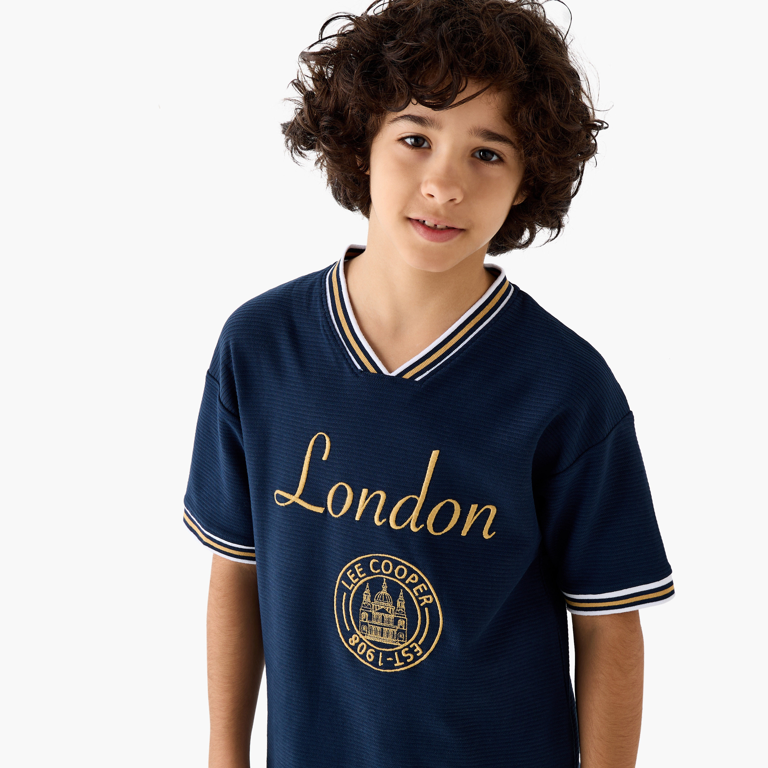 Lee Cooper Mandarin Collar Short Sleeves T-shirt with Logo Print-boys-clothing-tshirtsandpolos-image-4