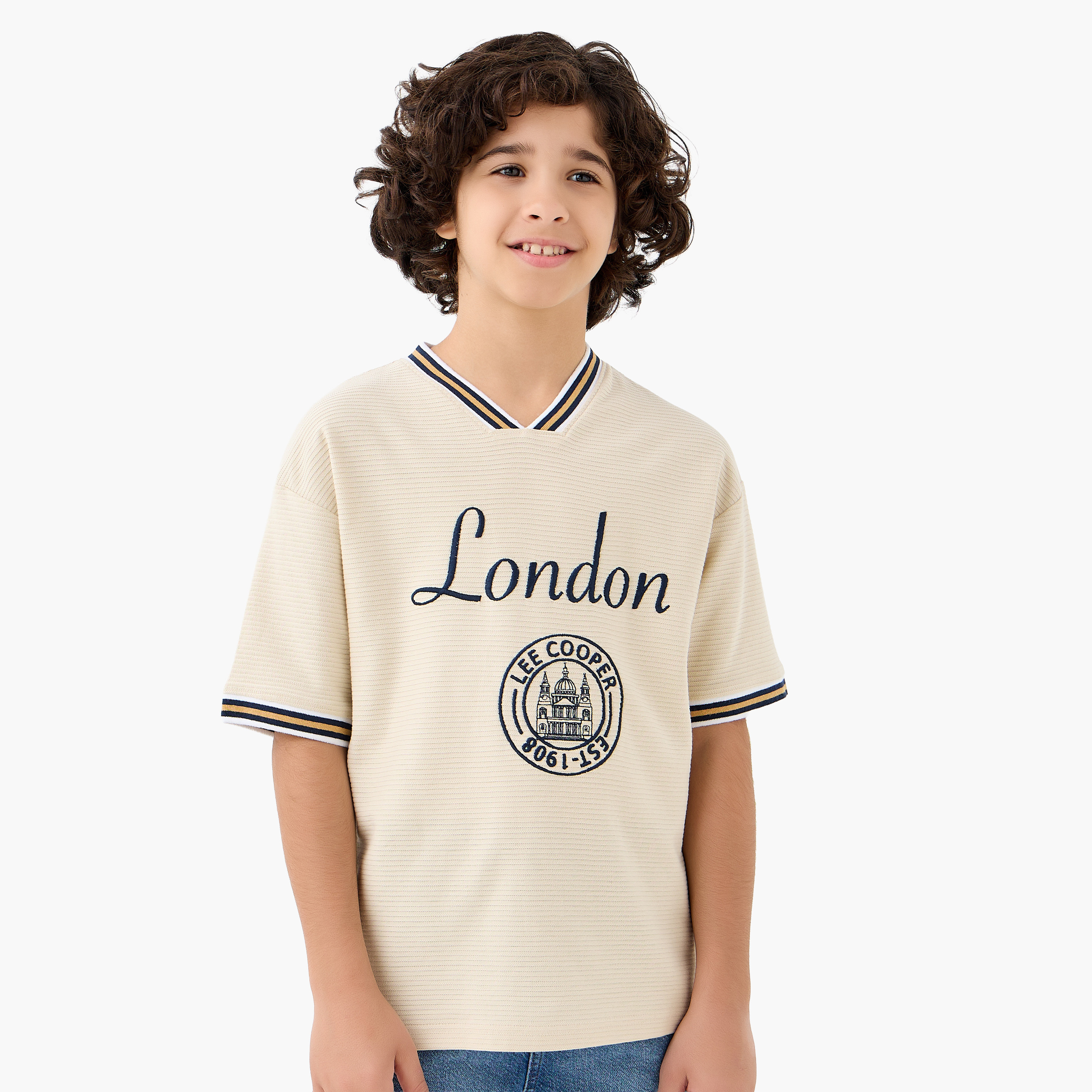Lee Cooper Mandarin Collar Short Sleeves T-shirt with Logo Print-boys-clothing-tshirtsandpolos-image-1